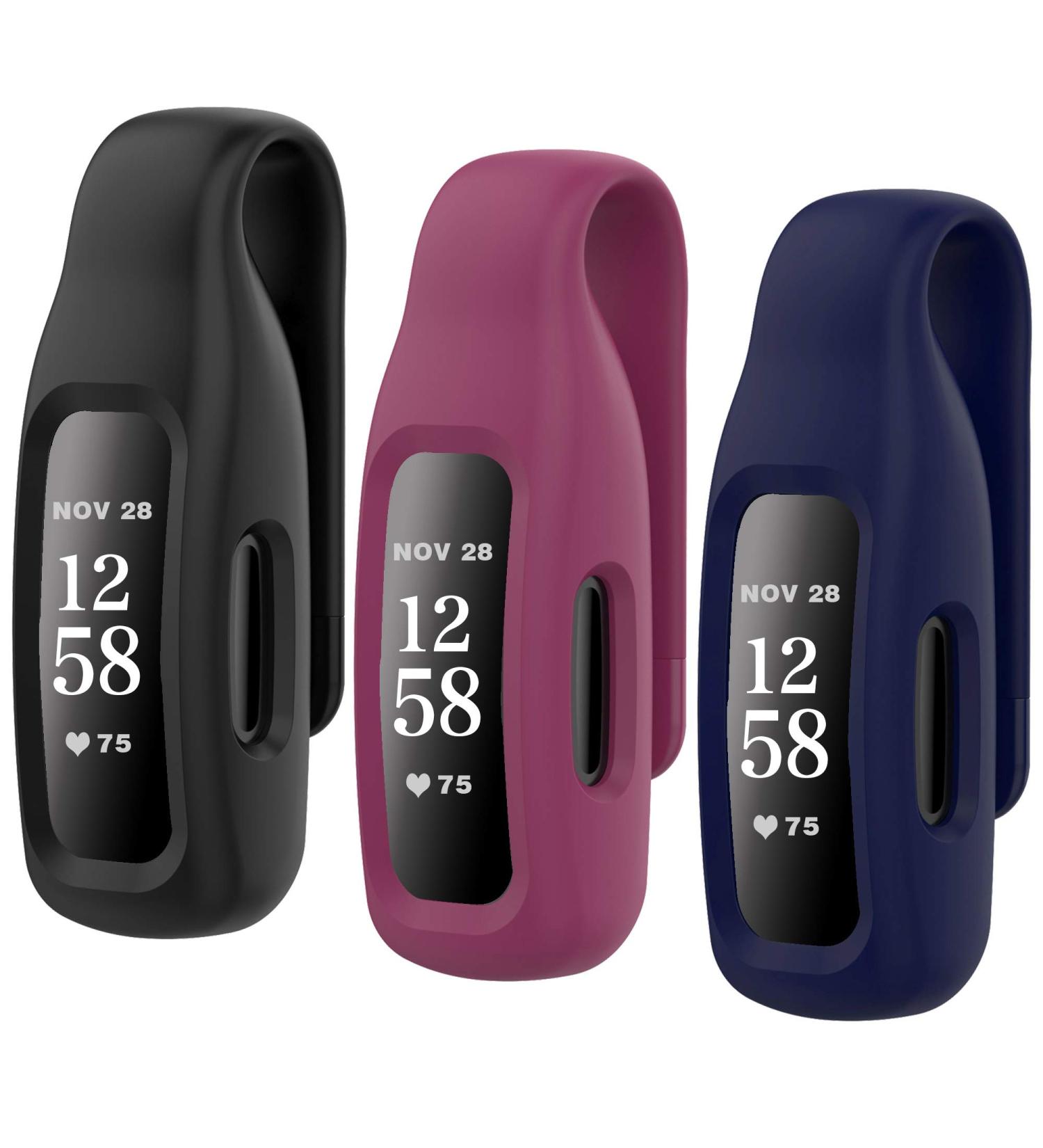HSWAI 3-Pack Soft Silicone Clip Replacements for Fitbit Inspire 2 - Black, Wine Red, Navy | 360 Protection Holder Accessory - Compatible with Fitbit Inspire 2 - Buy Online on GoSupps.com