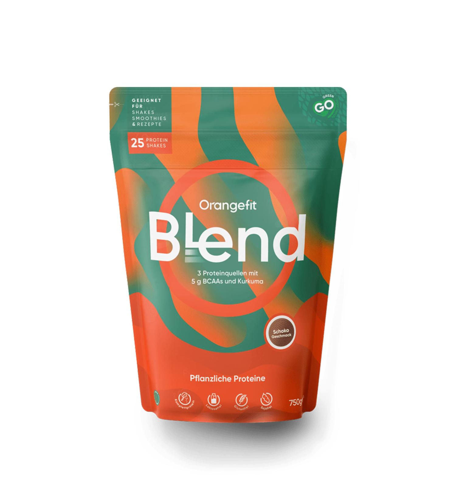 Orangefit Blend Powder Vegan Protein Blend - Chocolate - 750g (25 shakes) - 3 Vegetable Proteins - Non Sugar - With BCAAs and Turmeric - Buy Online on GoSupps.com