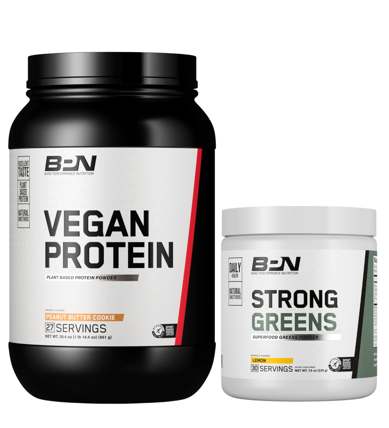 BARE PERFORMANCE NUTRITION BPN Vegan Peanut Butter Cookie Protein + Strong Greens Lemon Bundle - Buy Online on GoSupps.com
