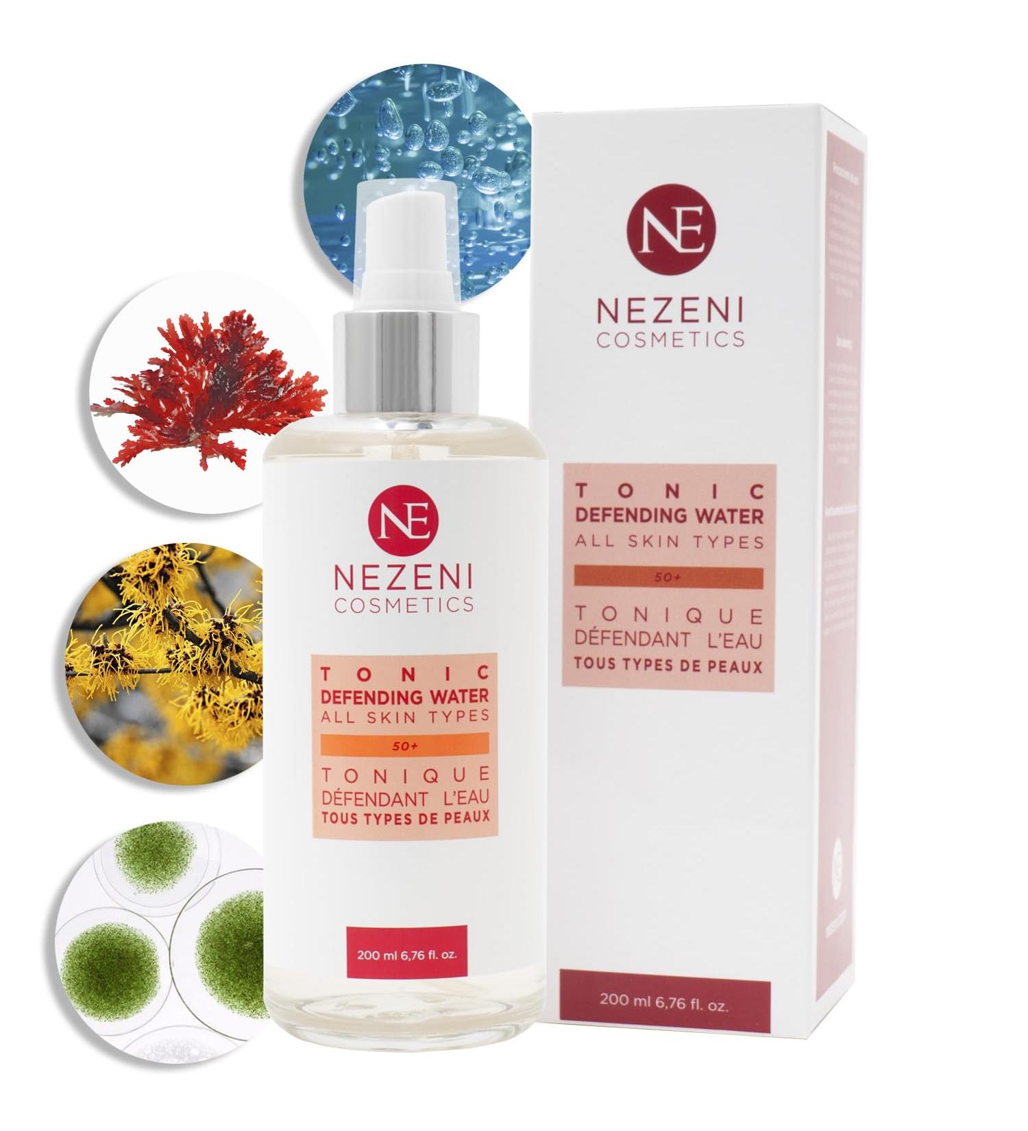 Nezeni Tonique Defending Water 200 ml | 8 active ingredients | Hyaluronic acid witch hazel extract and microalgae extracts | Vegan | For all skin types | LOW IN PRESERVATIVES - Buy Online on GoSupps.com