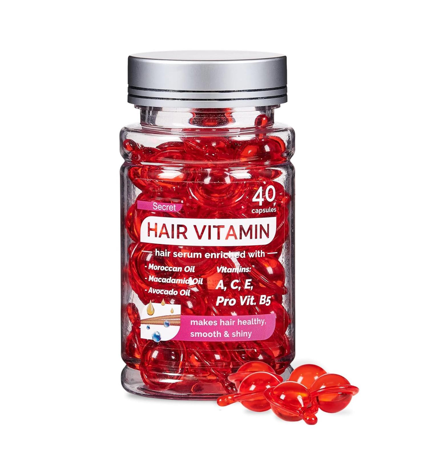 Hair Treatment Serum & Capsule Oil - No Rinse Argan Macadamia Avocado | Vitamins A C E Pro B5 - Conditioner for All Hair Types (40 Capsules - Buy Online on GoSupps.com