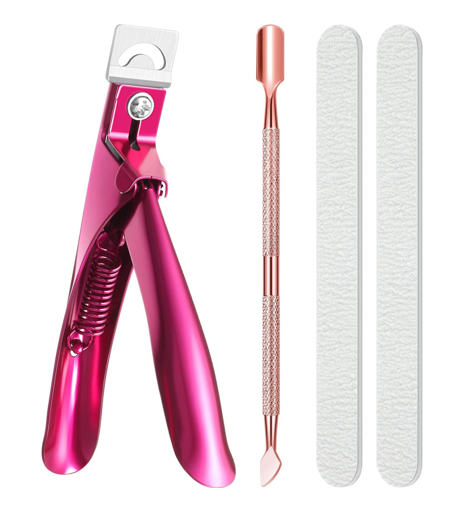 Acrylic Nail Clipper Set with Cuticle Pusher, Cleaner, and Files - Manicure Tools for Artificial Nails (Black/Purple) - Buy Online on GoSupps.com