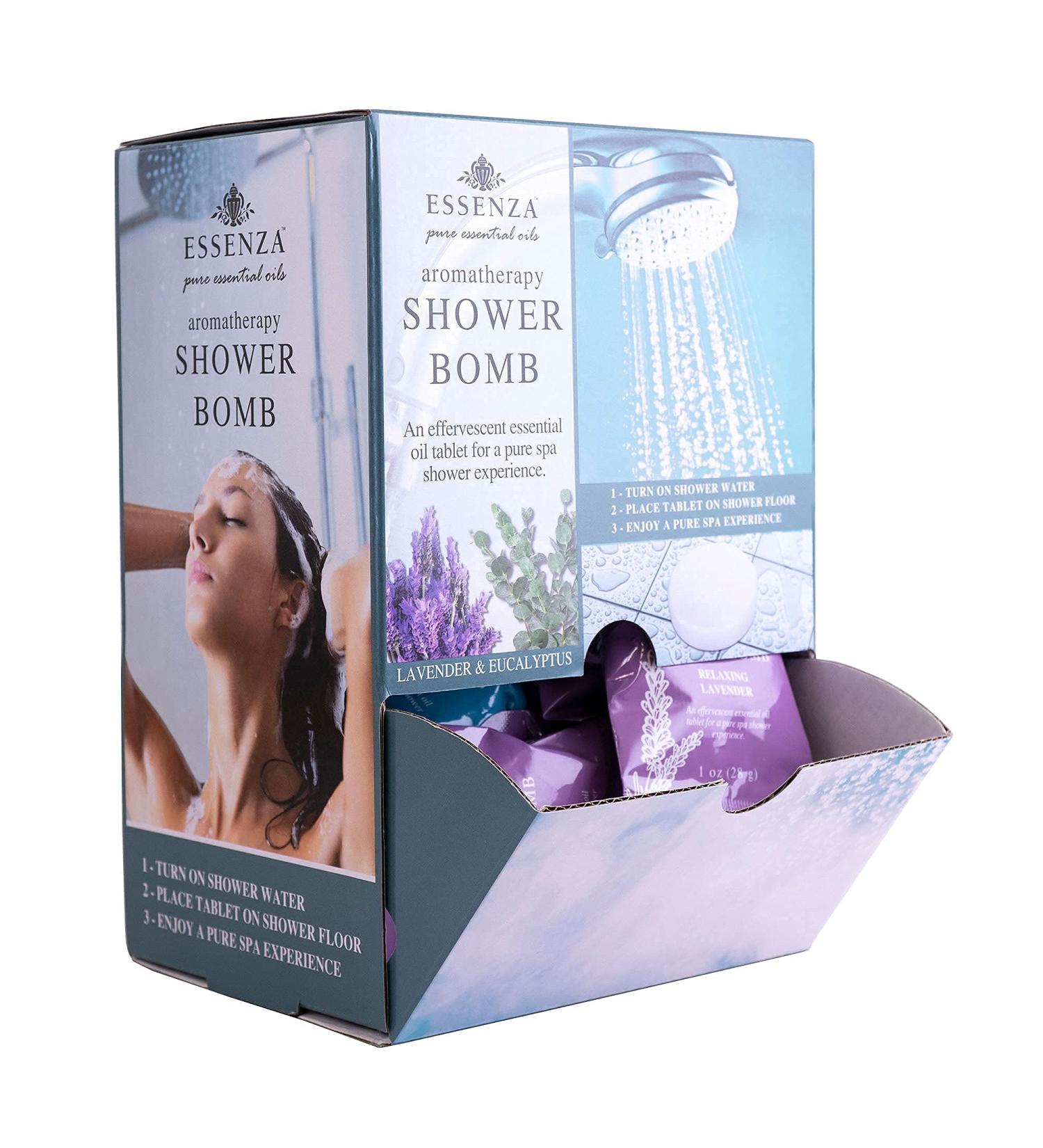 Essenza Shower Bombs 14pc Bin - Eucalyptus & Lavender Aromatherapy Shower Bombs - 1.31 Lbs - 14 Pc Collection - Buy Online on GoSupps.com