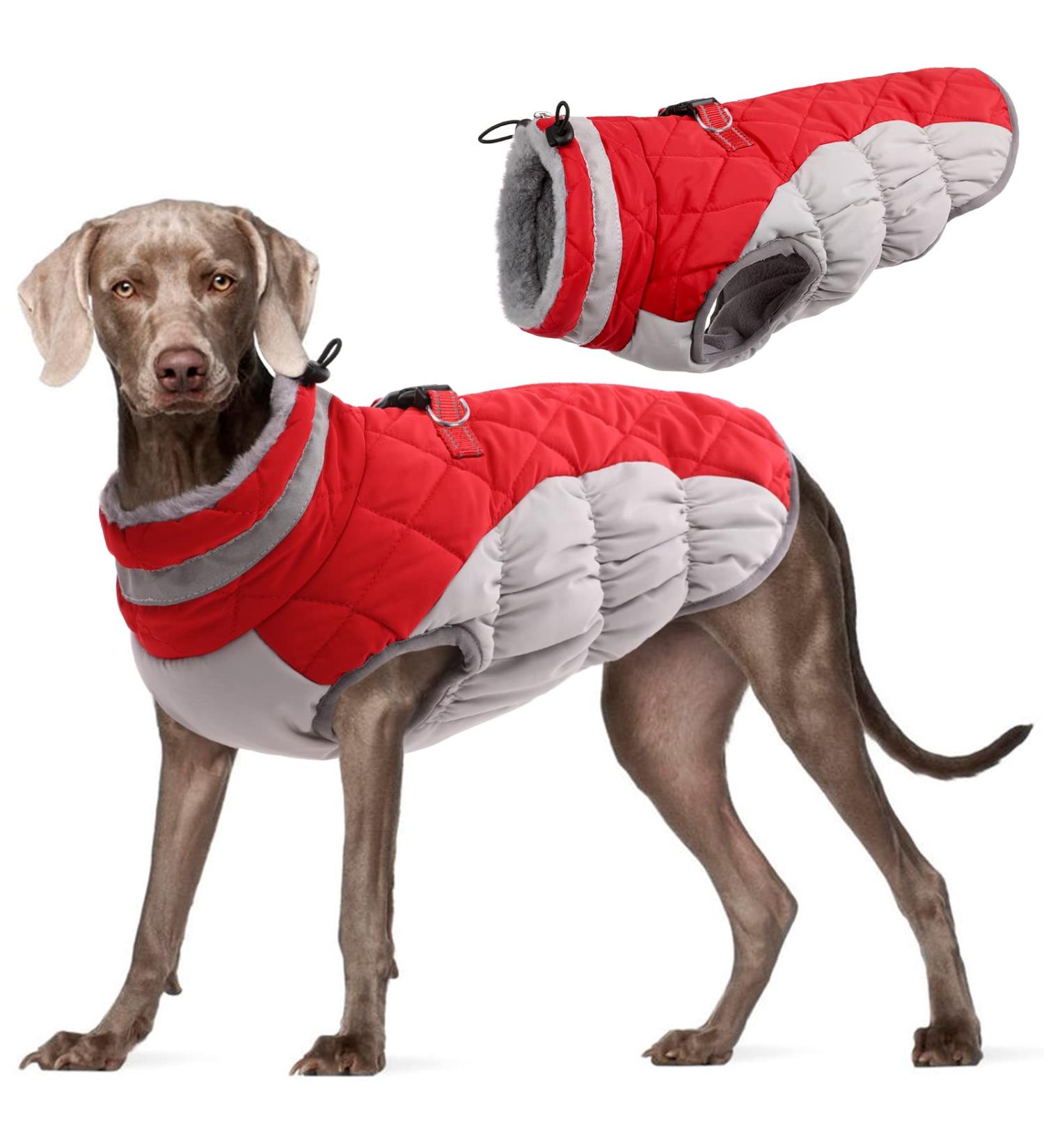 Kuoser Waterproof Dog Coat - Cozy Fleece-Lined Winter Jacket for Small & Medium Dogs - Reflective Pet Clothing in XXXL Red - Buy Online on GoSupps.com