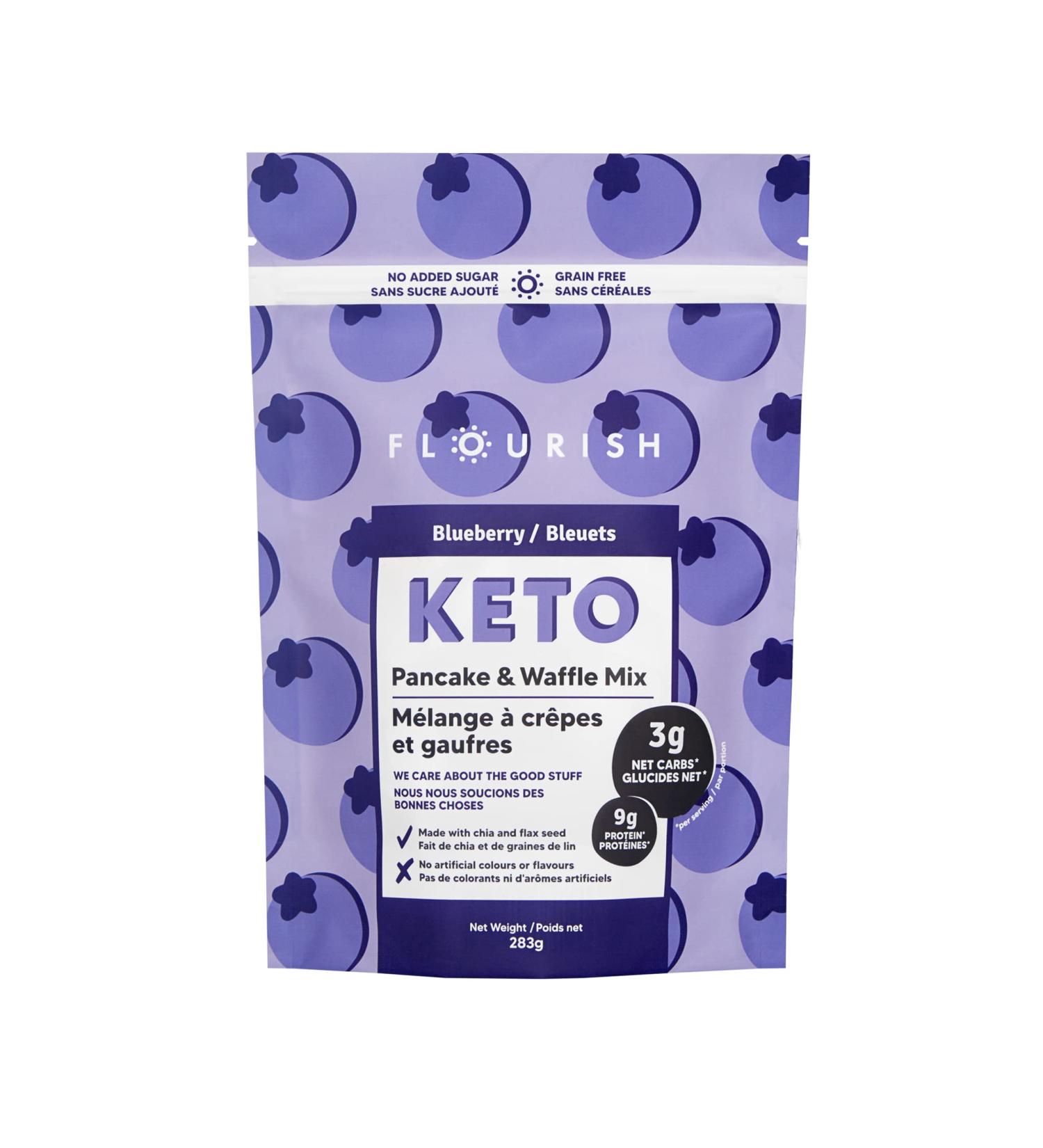 Flourish Keto Pancake & Waffle Mix | Low Carb Gluten-Free High Protein No Added Sugar - Blueberry 10oz - Buy Online on GoSupps.com