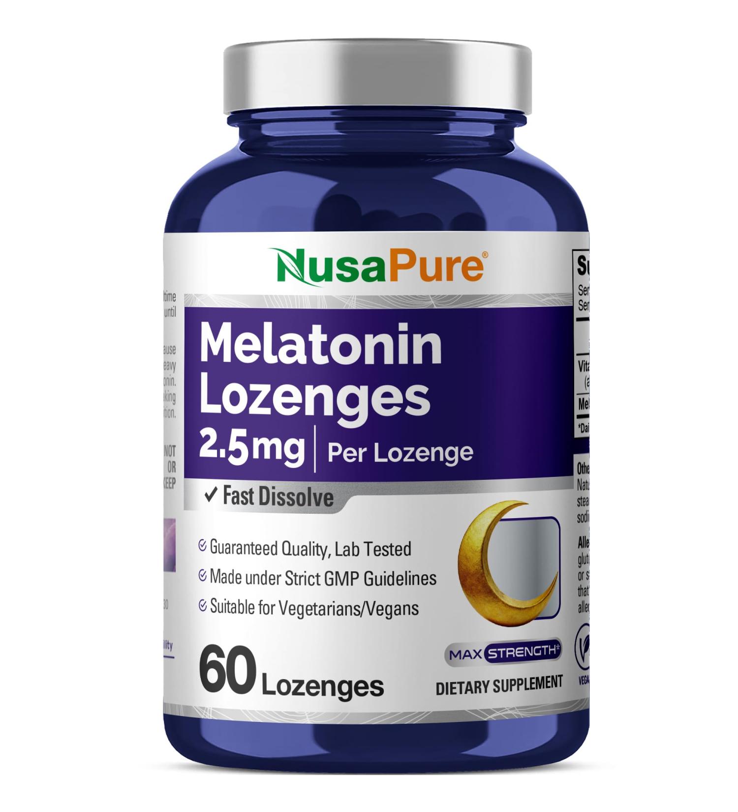 NusaPure Melatonin Lozenges with Vitamin B6 - Fast Dissolving Suitable for Vegetarian/Vegan Non-GMO - 2.5mg - 60 Counts - Buy Online on GoSupps.com