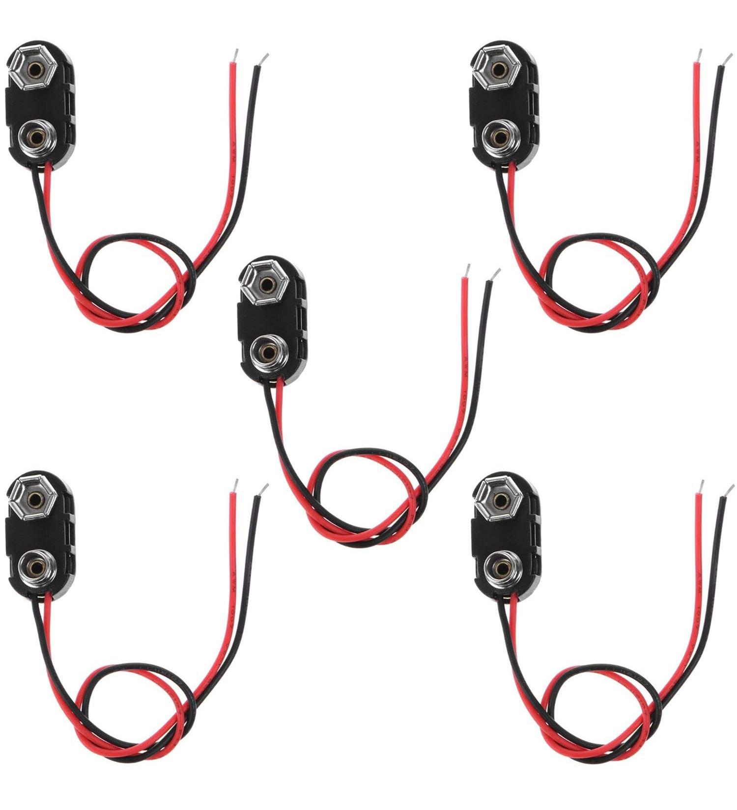 9V Battery Clip Connector - Tinned Wire Leads 15cm Black Red I Type - Pack of 5 for Easy International Shipping - Buy Online on GoSupps.com