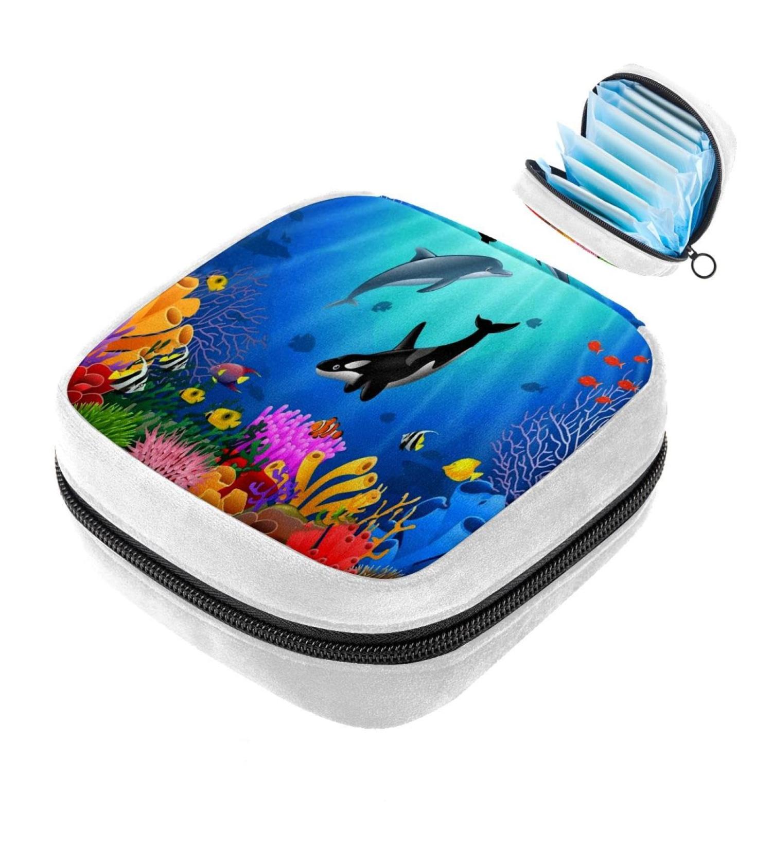 Cartoon Ocean Dolphin Sanitary Napkin Storage Bag - Period Tampon Makeup Pad Pouch Color2441 - Buy Online on GoSupps.com