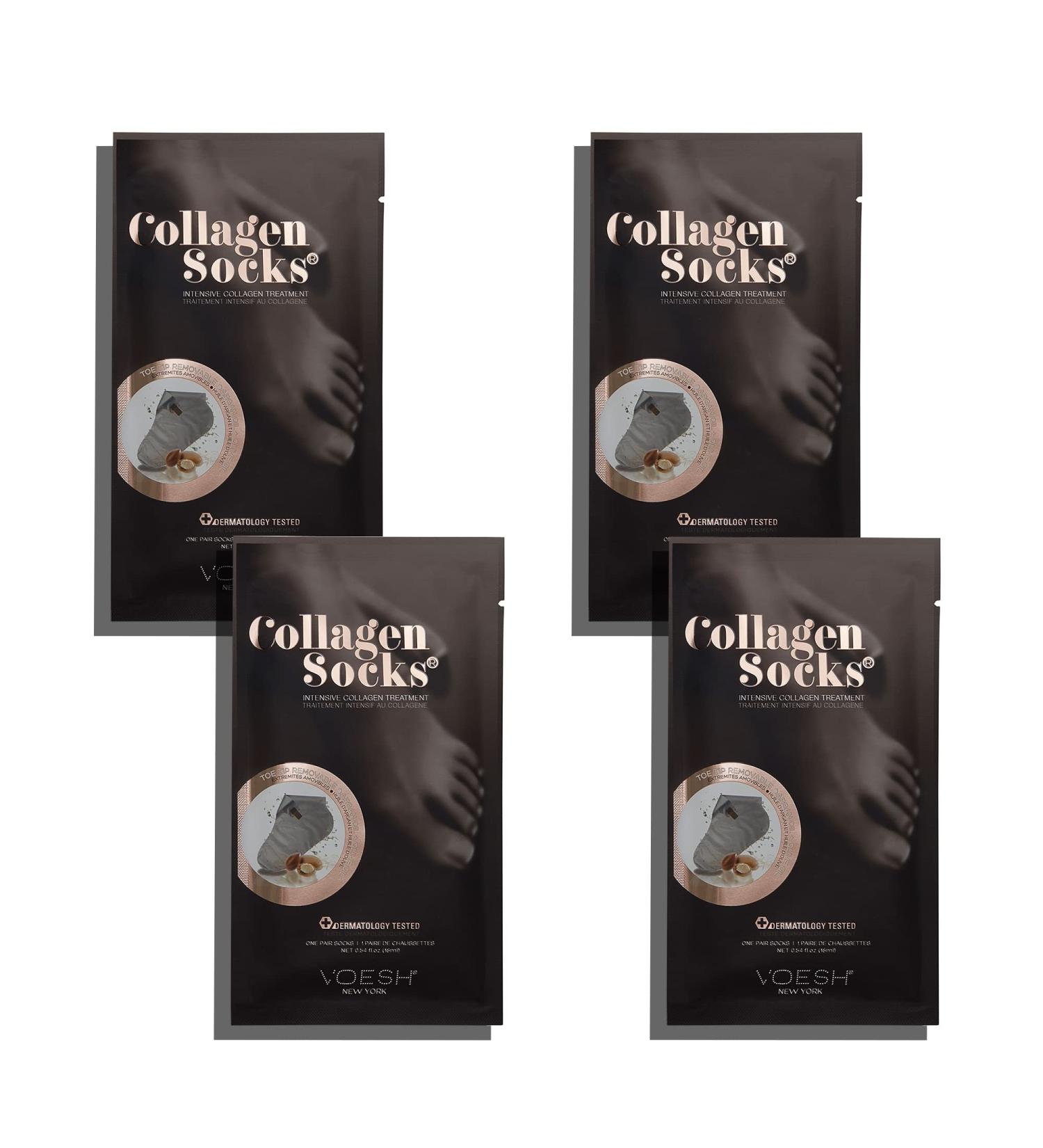 VOESH Collagen Socks, Collagen Socks for Dry Feet, Cracked Heel Repair, Moisturizing Socks, Spa Pedicure Treatment, Spa Socks, Foot Peel Masks, Vegan 4pk - Argan Oil