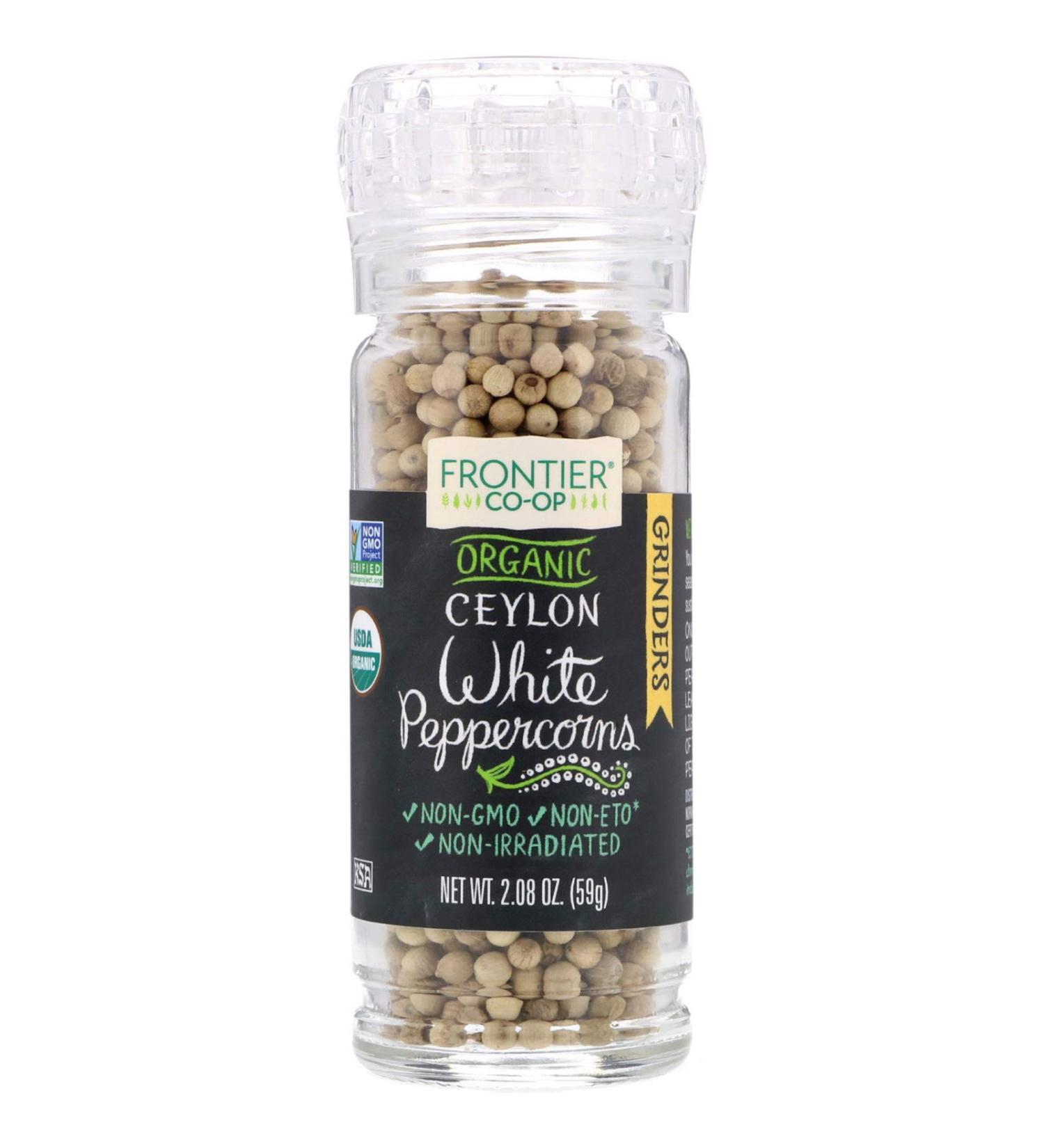 Frontier, Peppercorn White Ceylon Grinder Organic, 2.08 Ounce