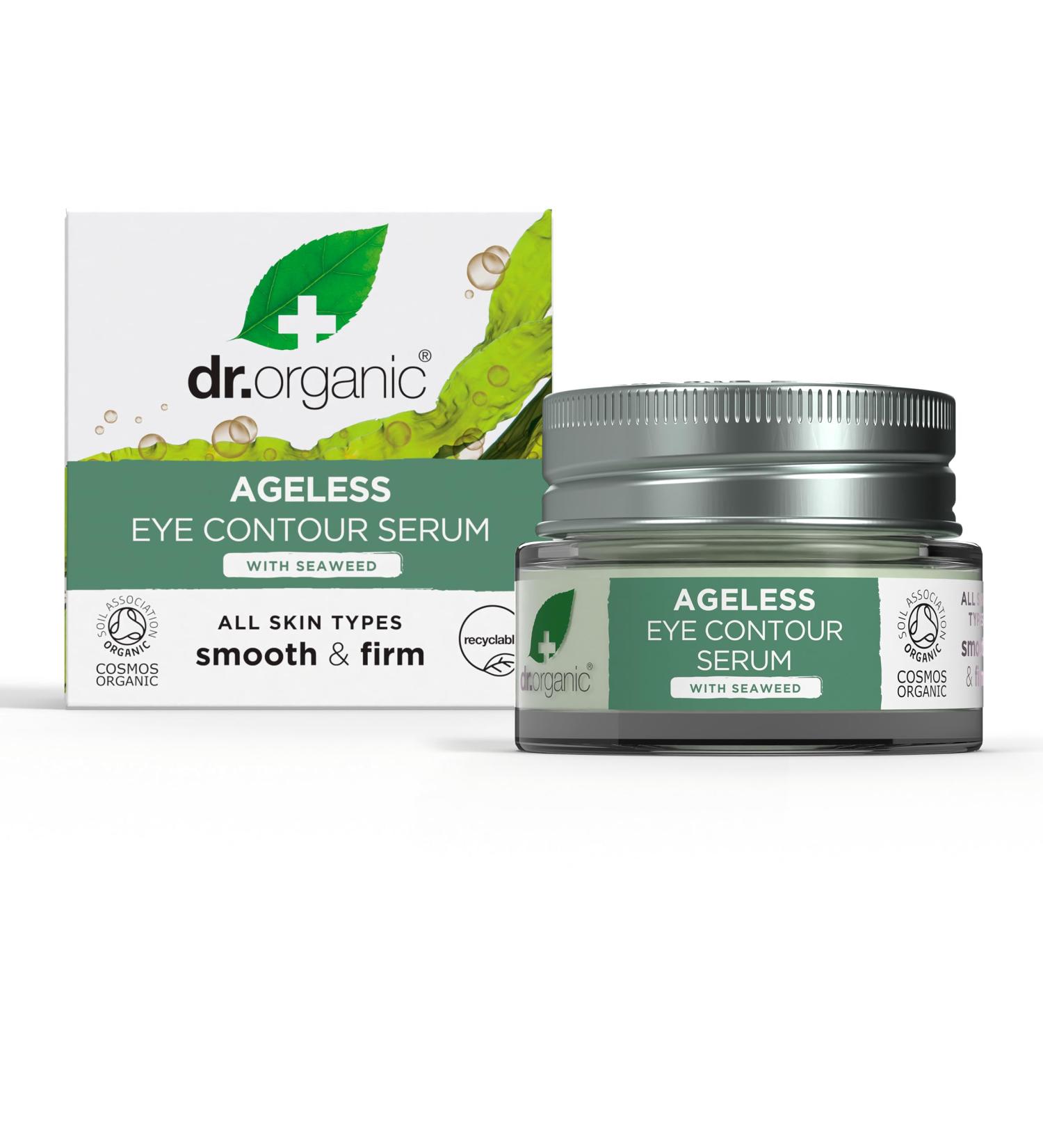 Dr Organic Ageless Eye Contour Serum with Organic Seaweed Moisturising Fine Lines Wrinkles Natural Vegan Cruelty-Free Paraben & SLS-Free Recycle &Recyclable Certified Organic 15ml