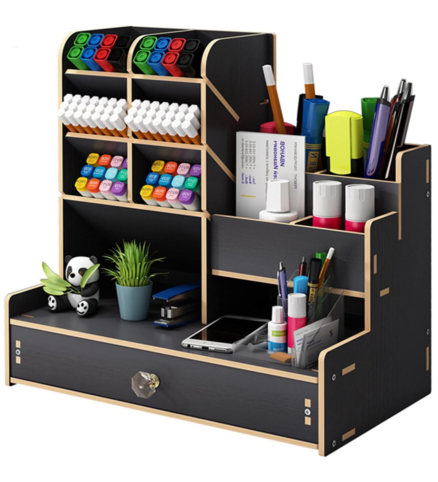 Marbrasse Upgraded Wooden Pencil Holder  Pen Organizer for Desk   Easy Assembly  Art Supply Organizer  Desktop Stationary Organizer Caddy (B17-Black) - Buy Online on GoSupps.com