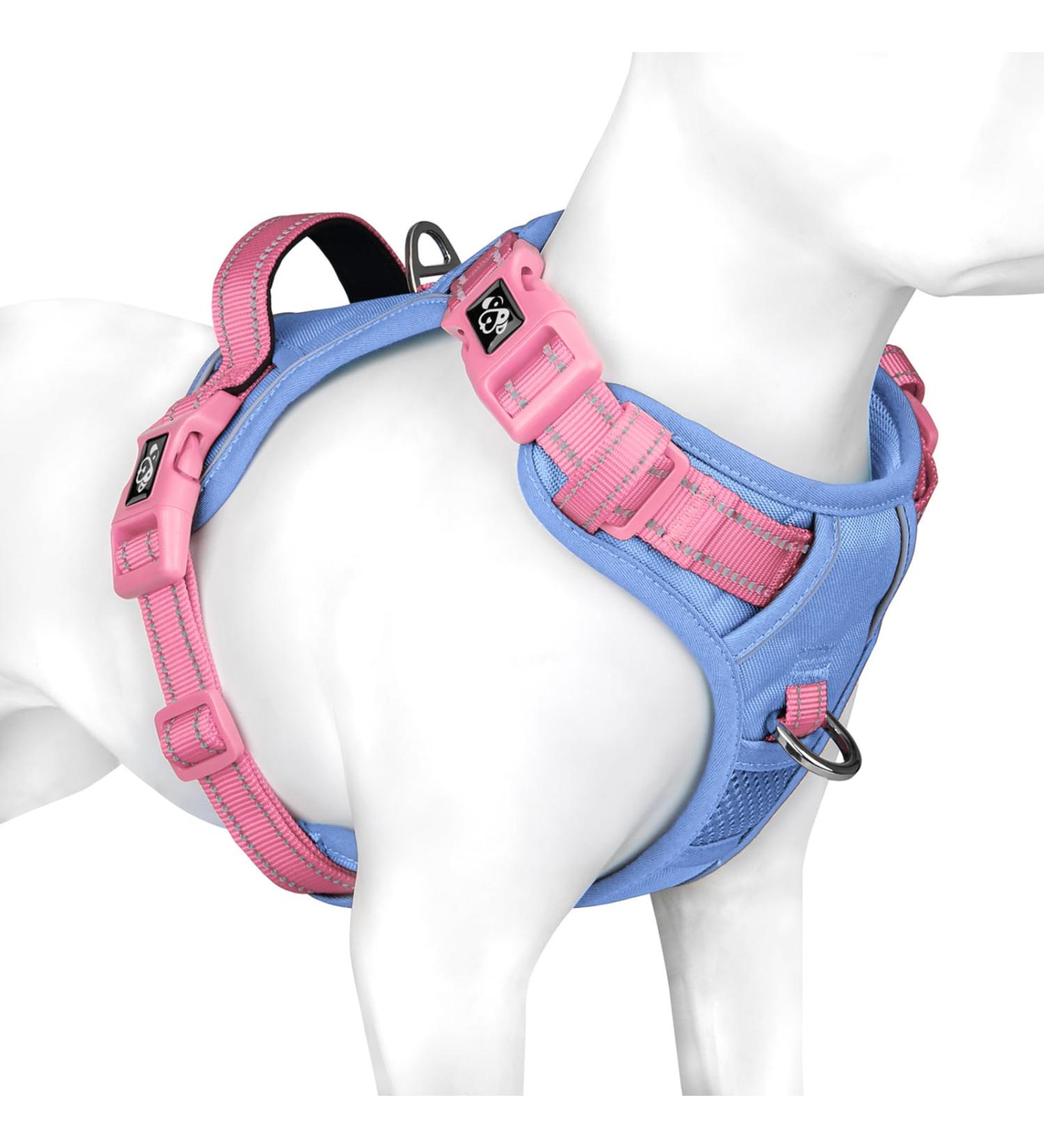 Phoepet No Pull Dog Harness | Reflective Dog Vest with Soft Training Handle for All Sizes | Baby Blue & Pink XL - Buy Online on GoSupps.com