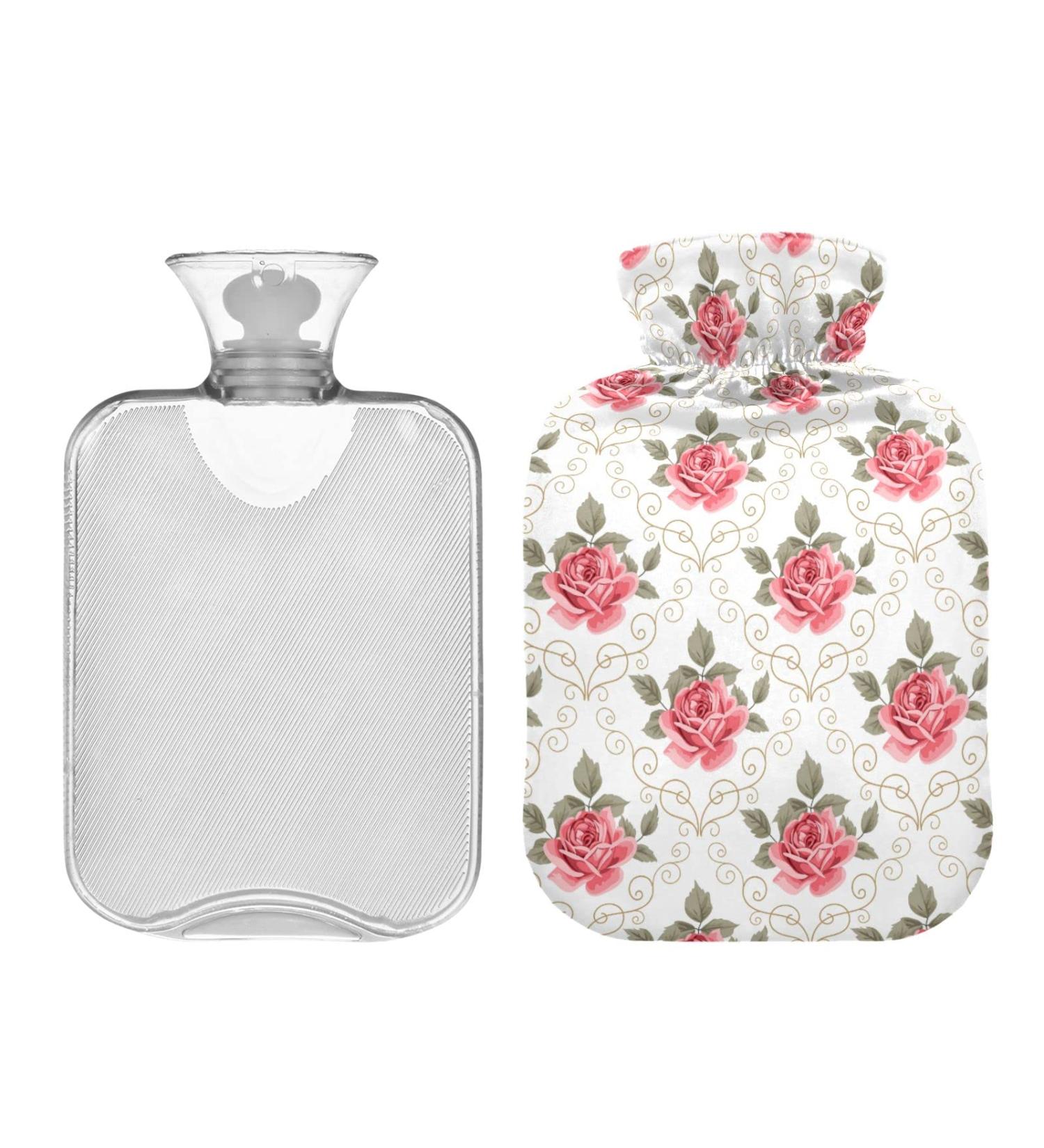 Hot Water Bottle 2L with Pink Rose Flower Cover | Floral Design for Pain Relief & Winter Warmth - Buy Online on GoSupps.com