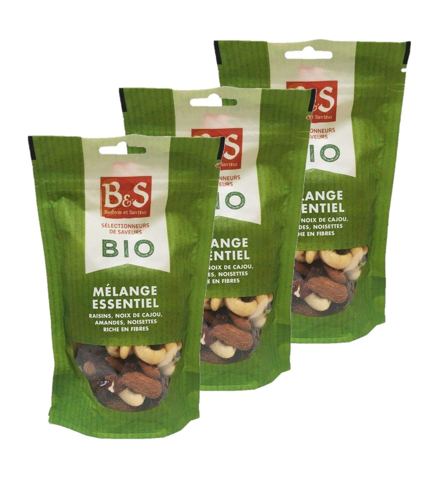 Pack of 3 Organic Essential Blend Grapes, Cashews, Almonds, Hazelnut – B&S – Bag 125 g