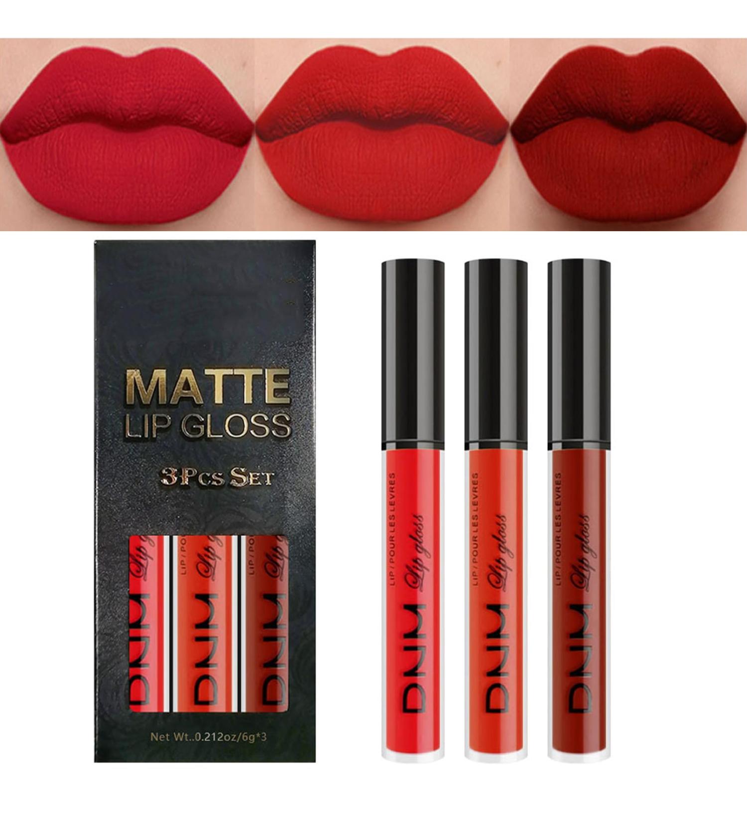 3Pcs Matte Lip Gloss Set Matte Liquid Lipstick Set Lip Stain Long-Lasting Waterproof Lipgloss Makeup Gift Lipsticks Set Vibrant Lips Set (05) #05 - Buy Online on GoSupps.com