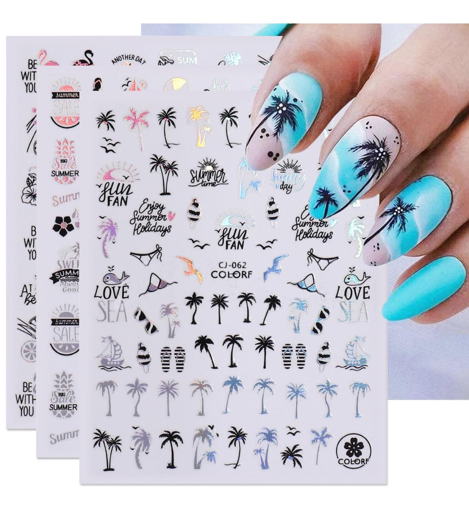 Shop Summer Nail Art Stickers - Tropical Palm Tree & Starfish Decals | 6PCS Fun Beach Designs for Manicure - Buy Online on GoSupps.com