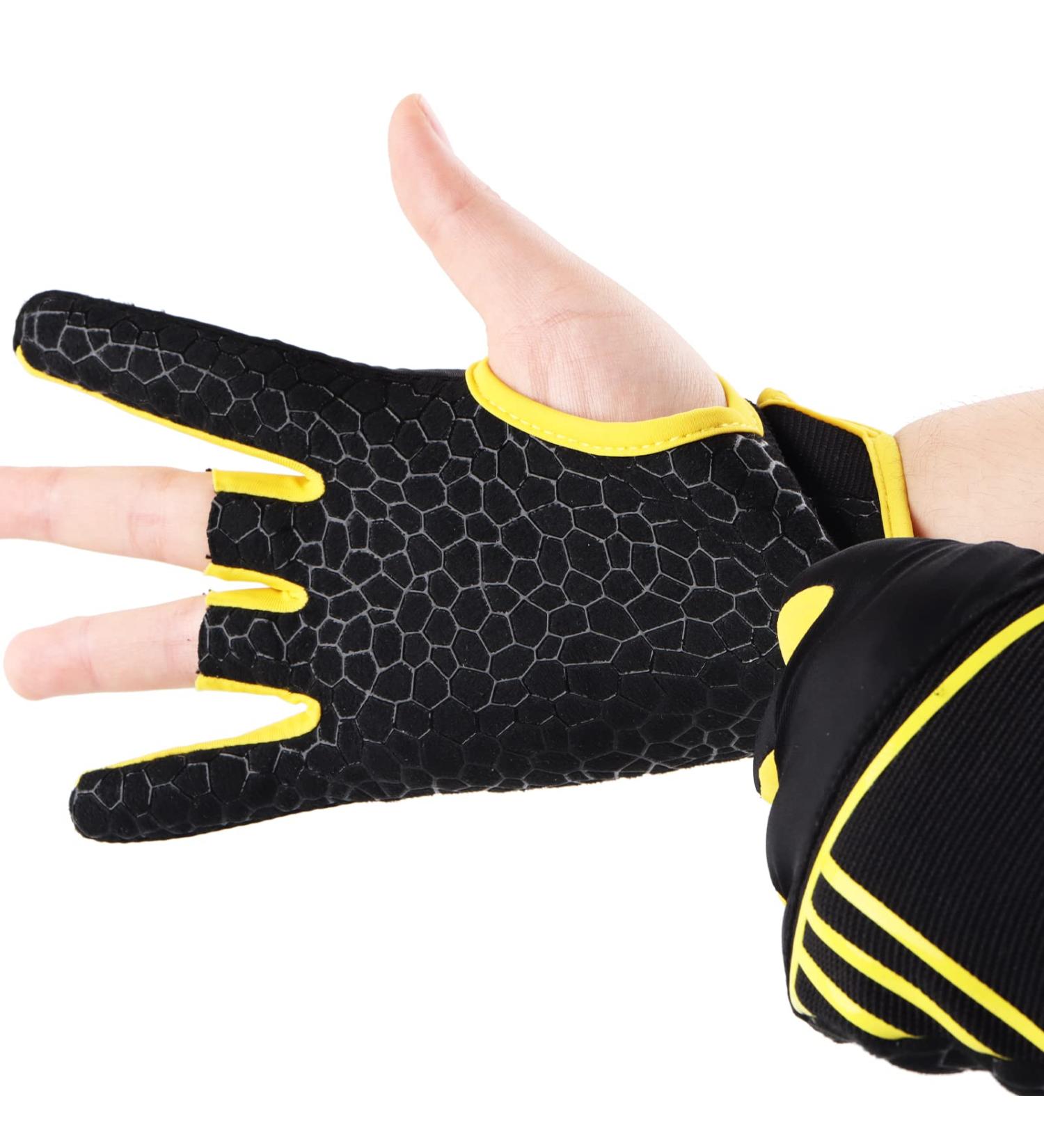 Men & Women Large-X-Large Yellow Bowling Gloves | Lycra Breathable Stair Fabric Cycling Gloves with Microfiber and Silica Gel - Left/Right Hand Fitness Gloves - Buy Online on GoSupps.com