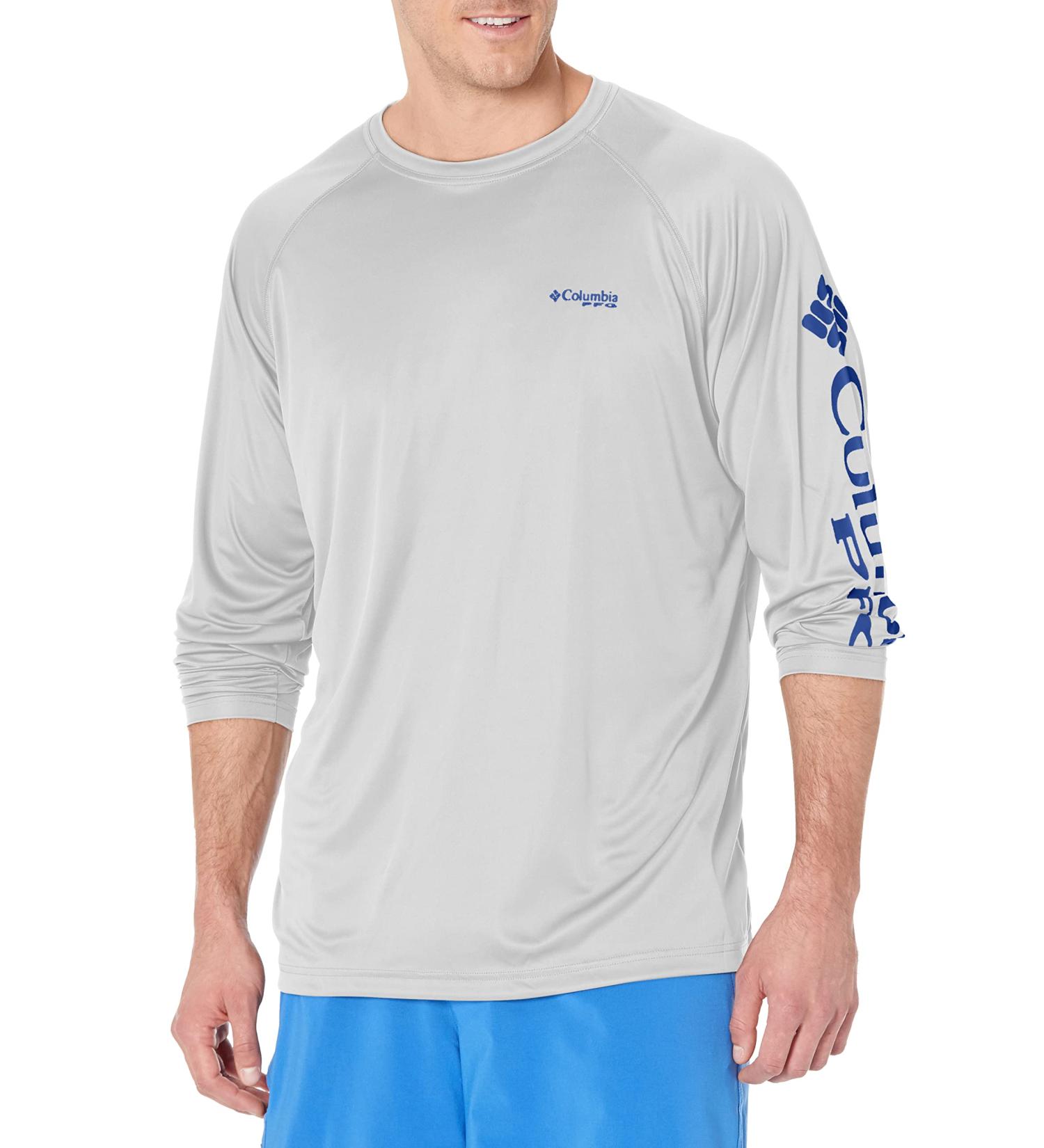 Columbia Men's Terminal Tackle Long Sleeve Shirt - Cool Grey/Vivid Blue - Large - Buy Online on GoSupps.com