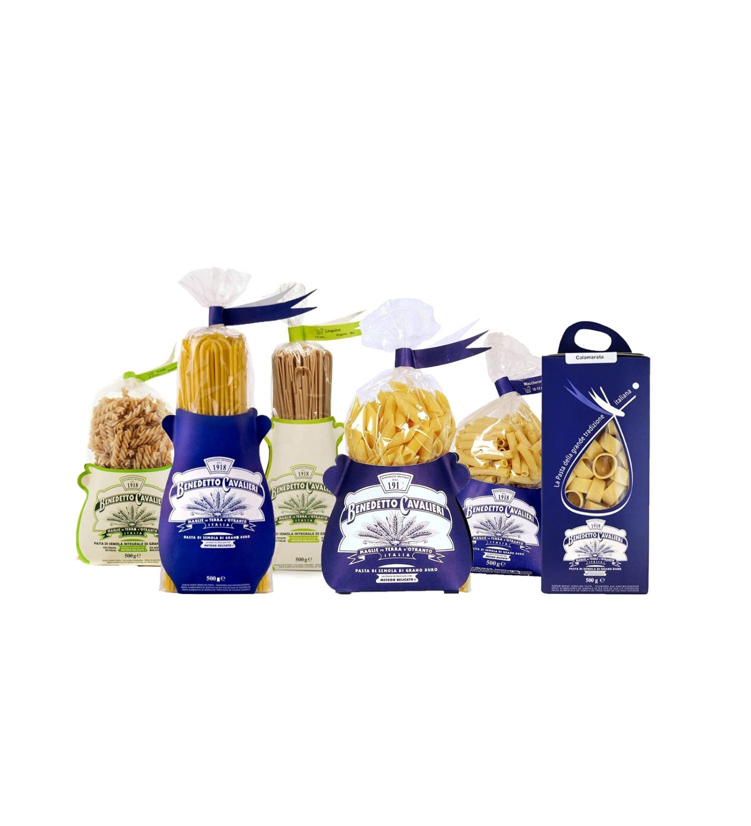  Pasta Pasta Tasting Pasta CAVALIERI Box of 3 kg: Calamarata - Bucatini - Maccheroni - Penne RIGATE - Whole linguine flour - FUSILLI - Handmade in Italy - Buy Online on GoSupps.com