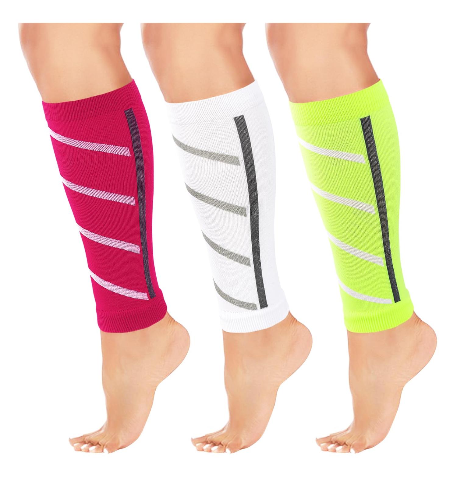 Junely Calf Compression Sleeves - 3 Pairs for Men & Women | Support for Running Shin Splints & Varicose Veins | Pain Relief in Stylish Striped Colors - Buy Online on GoSupps.com