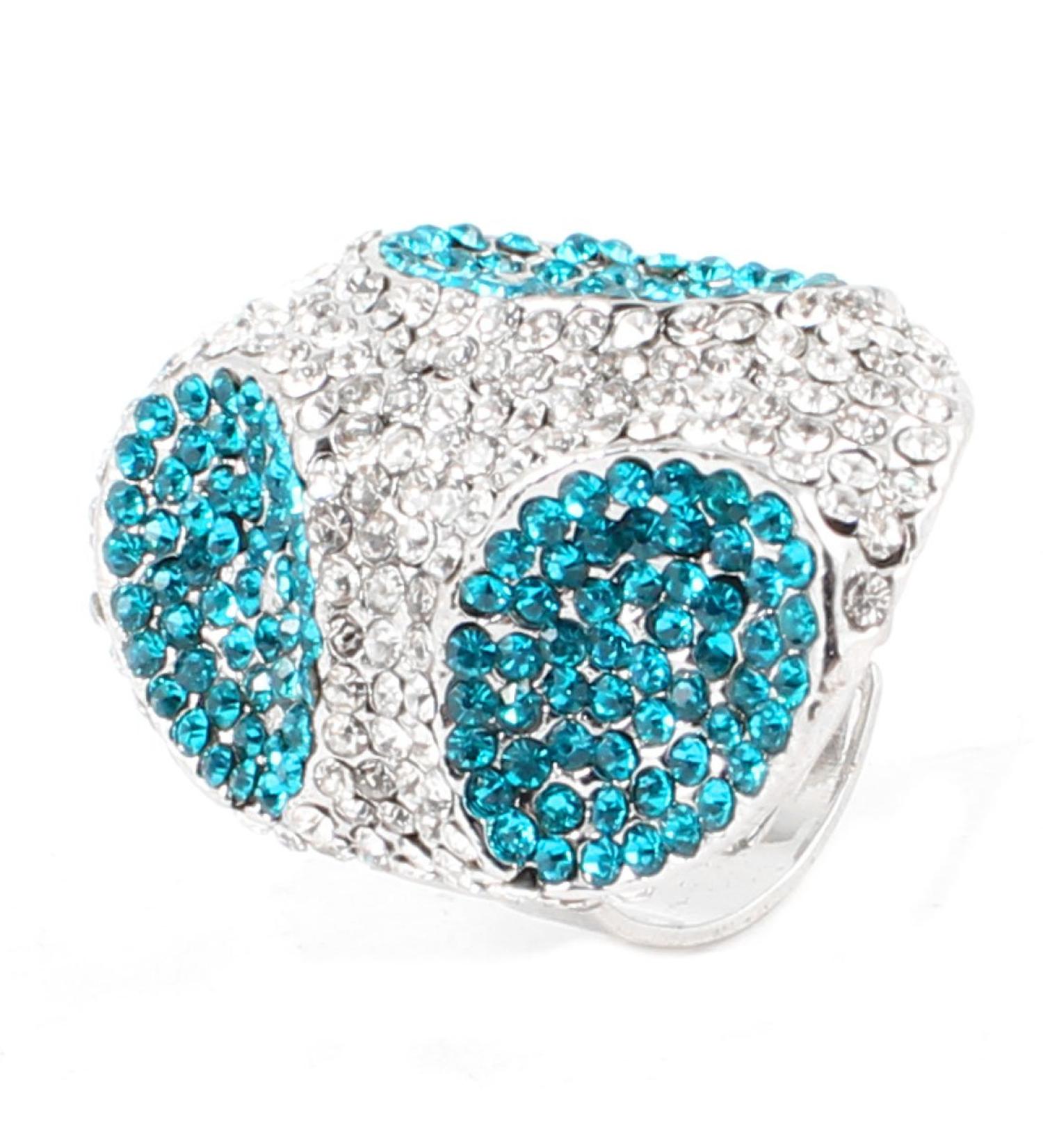 Ruilogod Woman Colorful Rhinestones Detailing Silver Tone Finger Ring UK M