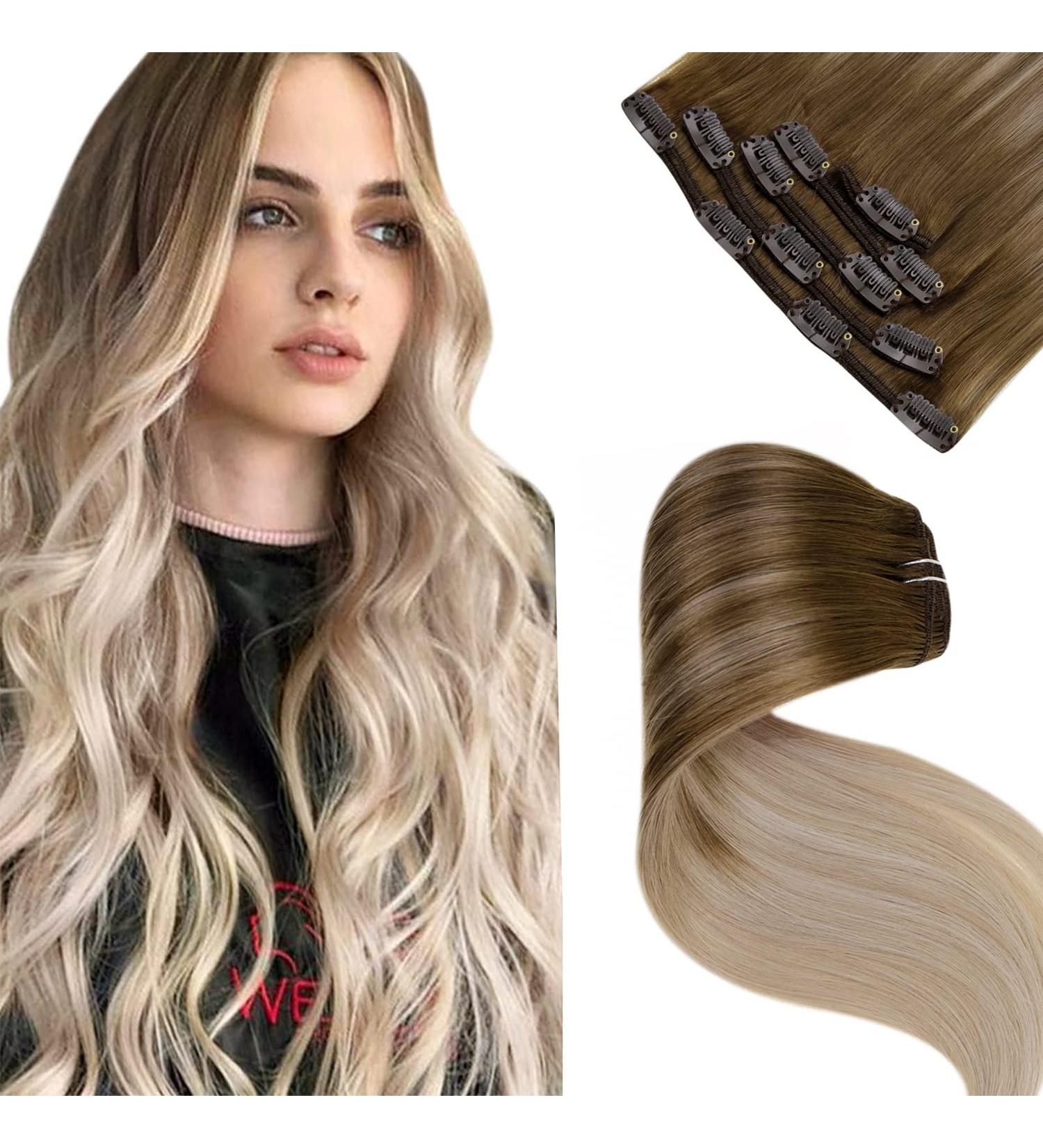 Laavoo Clip-In Hair Extensions | Balayage Ombre Real Hair | Double Weft 55cm 70g #8/18/60 - Buy Online on GoSupps.com