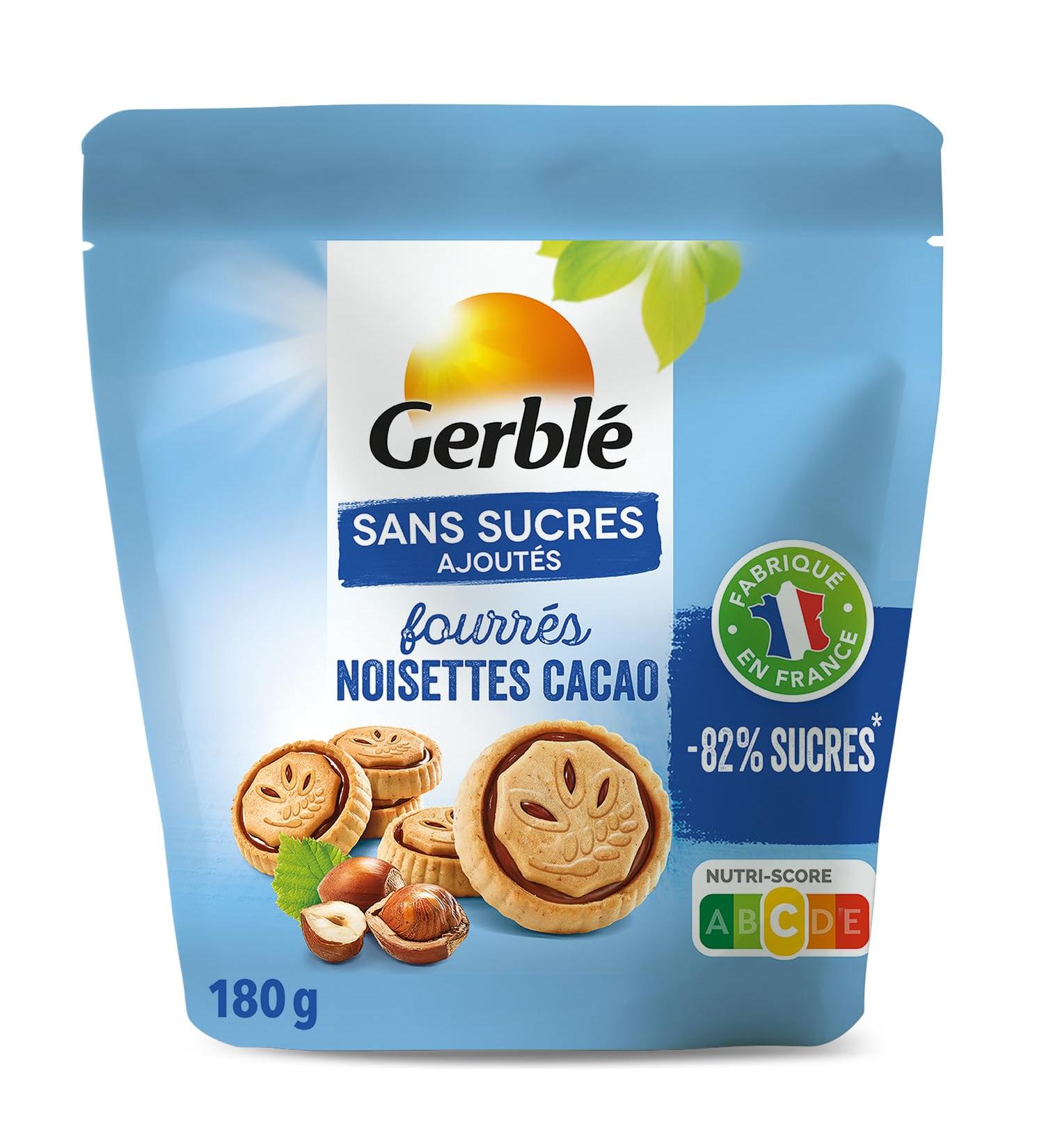 Gerbl No Added Sugar - Hazelnut Cocoa Filled - Low Sugar Biscuit - Source of Fiber - Nutriscore C - Palm Oil Free - Made in France - 12 Biscuits - 180 g - Buy Online on GoSupps.com