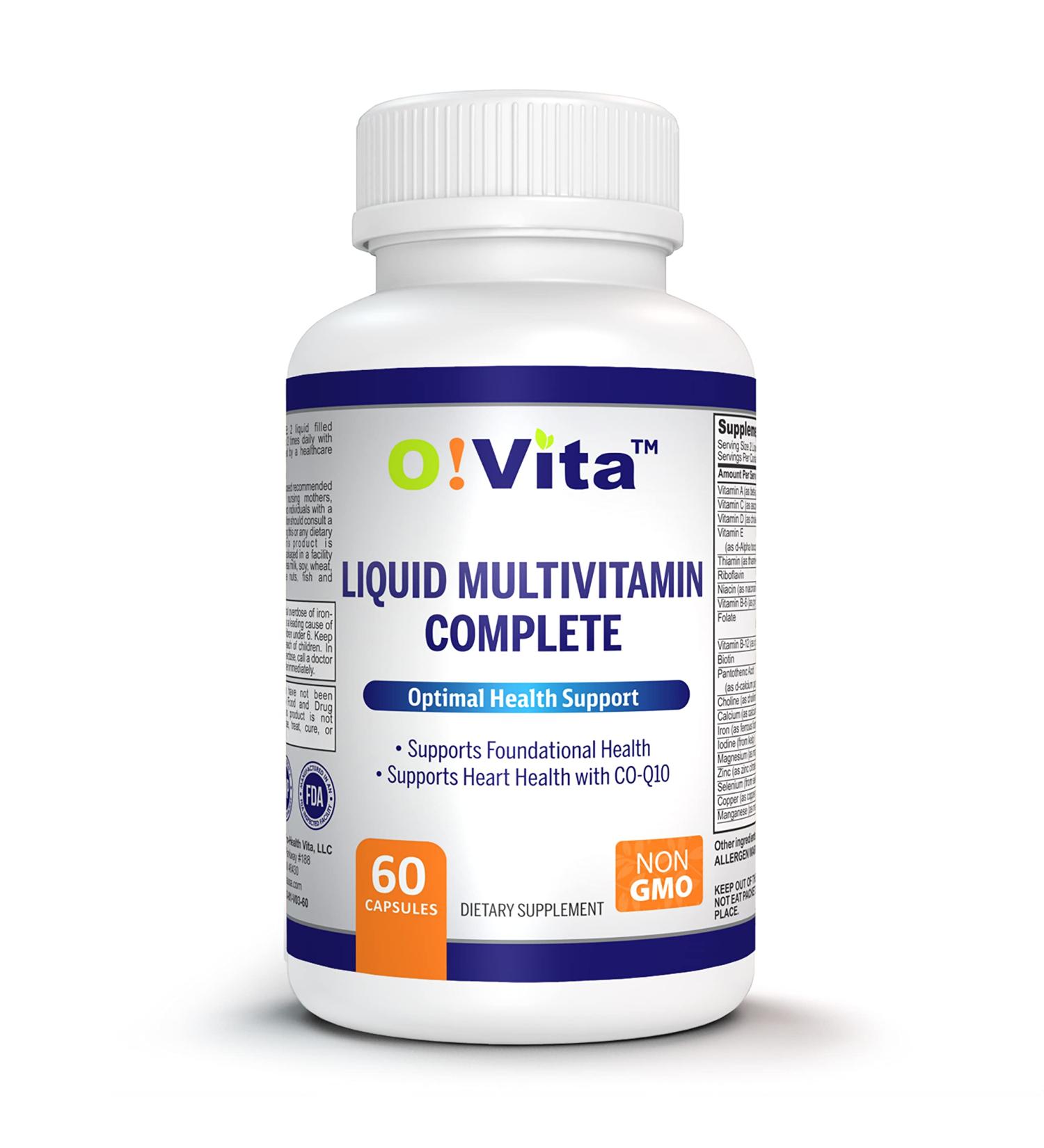 O!VITA Liquid Multivitamin Complete with a Full Spectrum of Vitamins and Minerals Plus 42 Fruits and Vegetable Proprietary Blend Easy Absorption (60 Vegan Liquid Filled Capsules) - Buy Online on GoSupps.com
