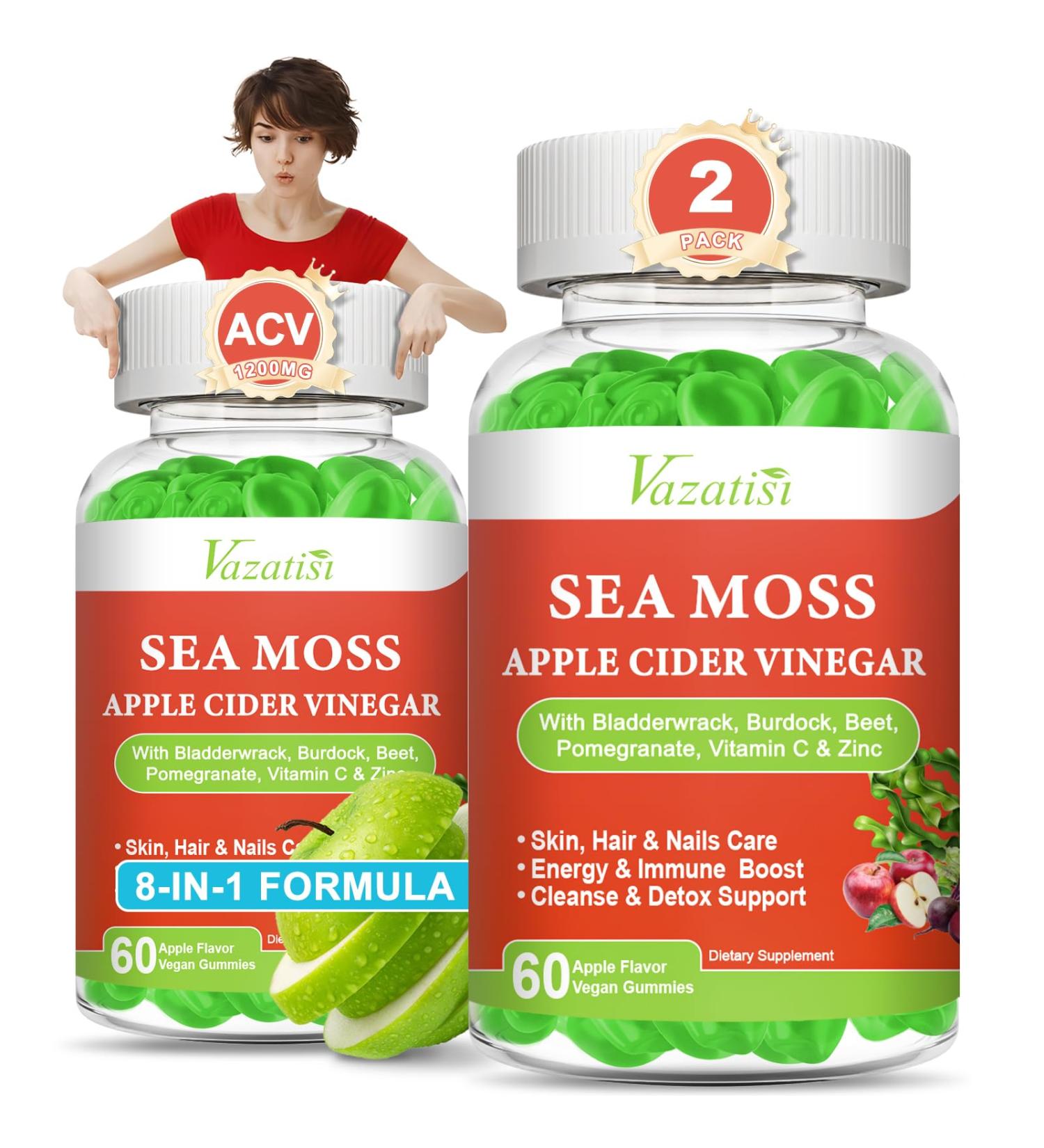 2 Pack Apple Cider Vinegar Gummies ACV with Sea Moss Gummies for Metabolism Digestion Detox Gut & Immune Health Apple Flavored -120 Count 60 Count (Pack of 2) - Buy Online on GoSupps.com