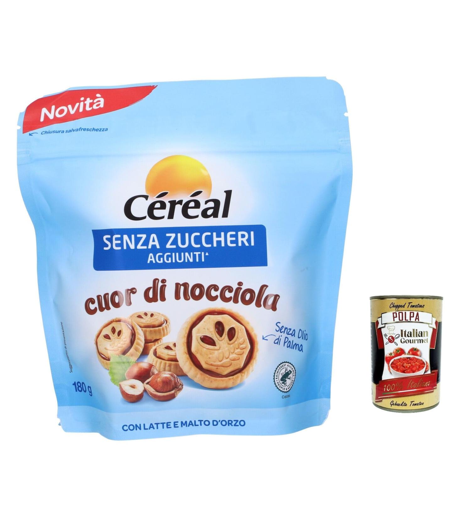  Italian Gourmet E.R. Lot of 6 Cereal hazelnut heart biscuits without added sugar without sugar with creamy hazelnut heart 180 g + Italian Gourmet pulp 400 g - Buy Online on GoSupps.com