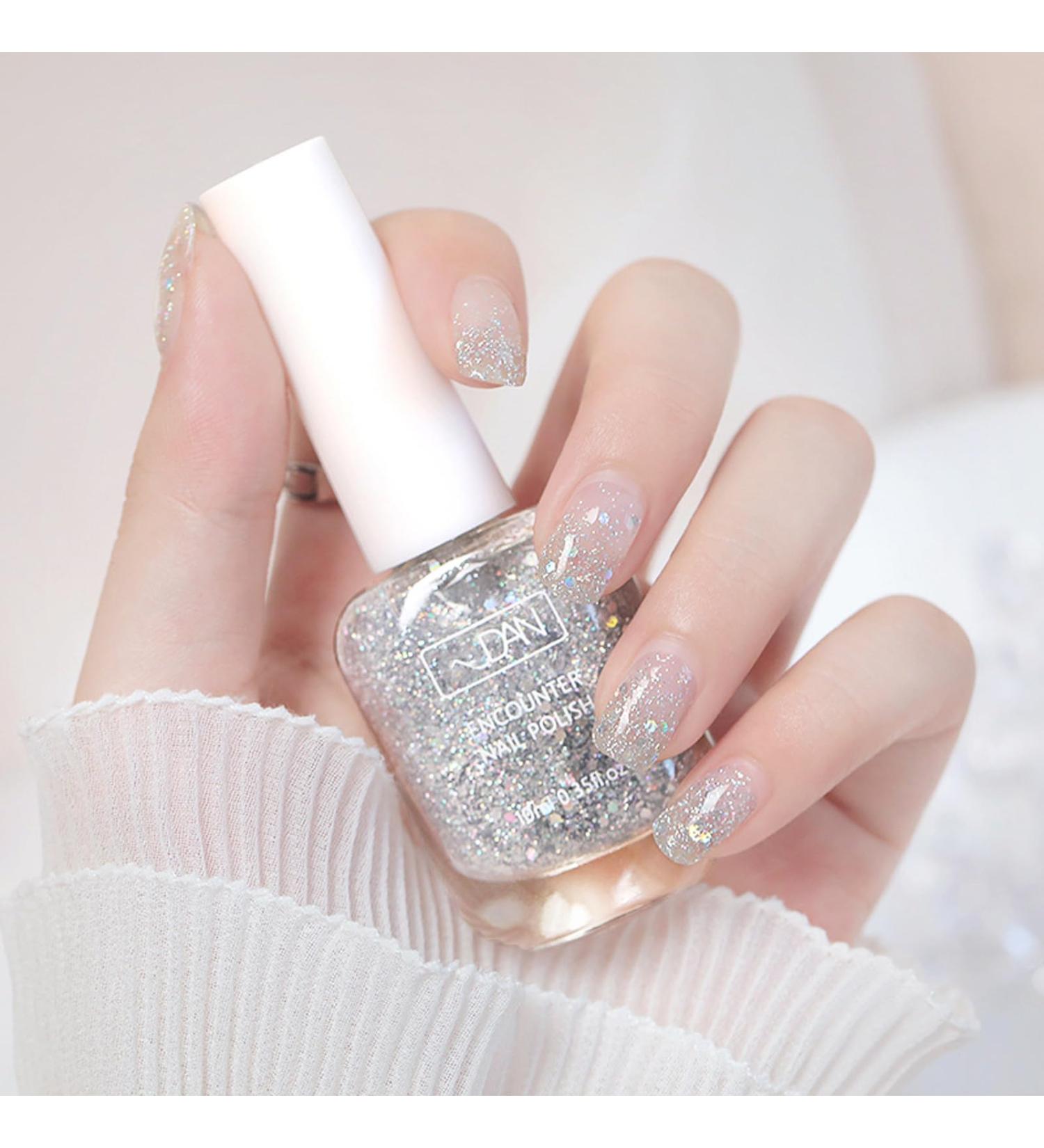 Glitter Silver Nail Polish Quick Dry Long Lasting Shimmer Nail Varnish Natural Peel off Water Based Formula No UV Needed Nail Paint Art Manicure Gifts for Women Girls DIY Home(10ml) - Buy Online on GoSupps.com