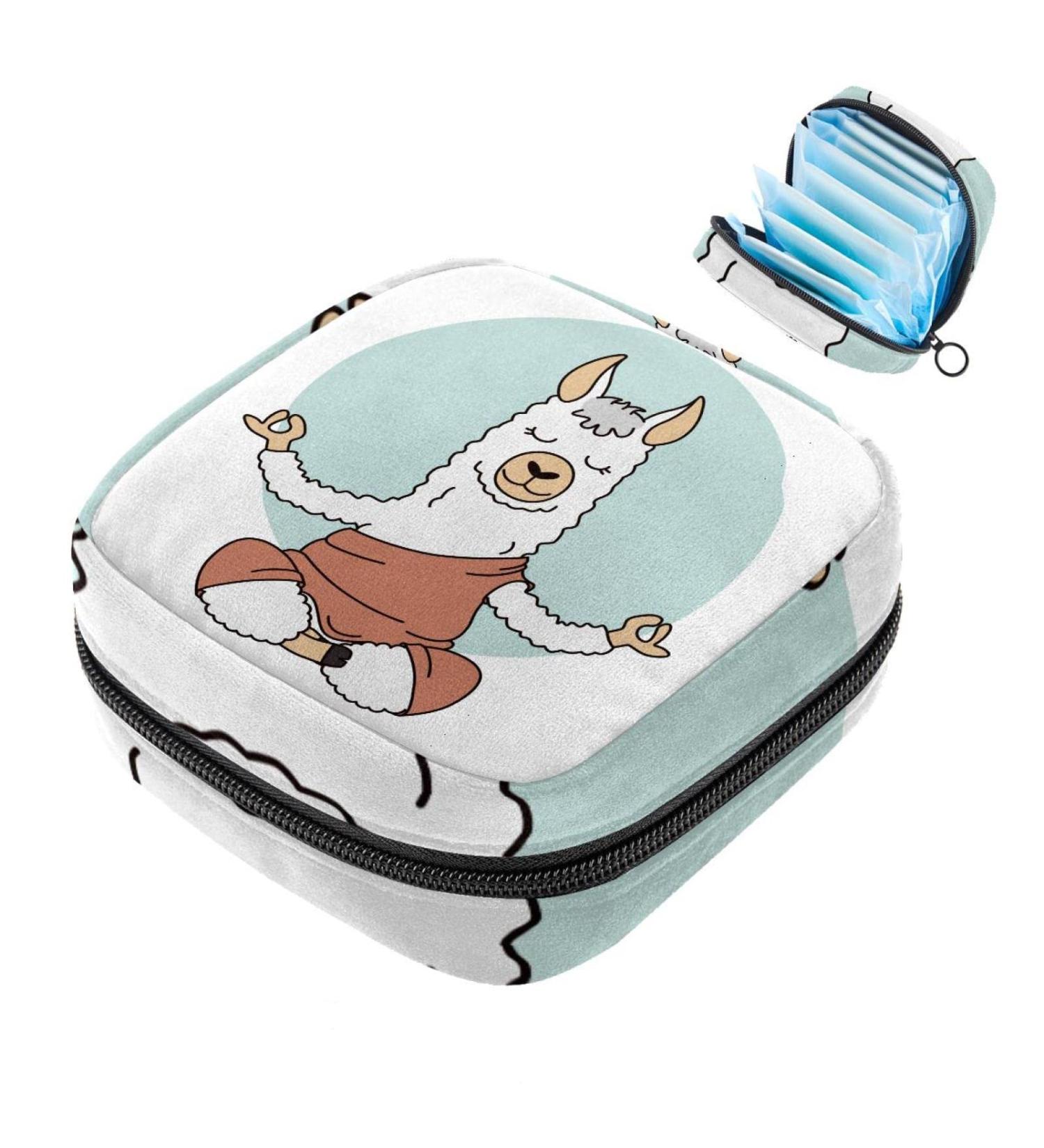 Stylish Menstruation Pad Bag with Zipper - Women's Tampon & Napkin Storage - Yoga Animal Alpaca Design - Buy Online on GoSupps.com