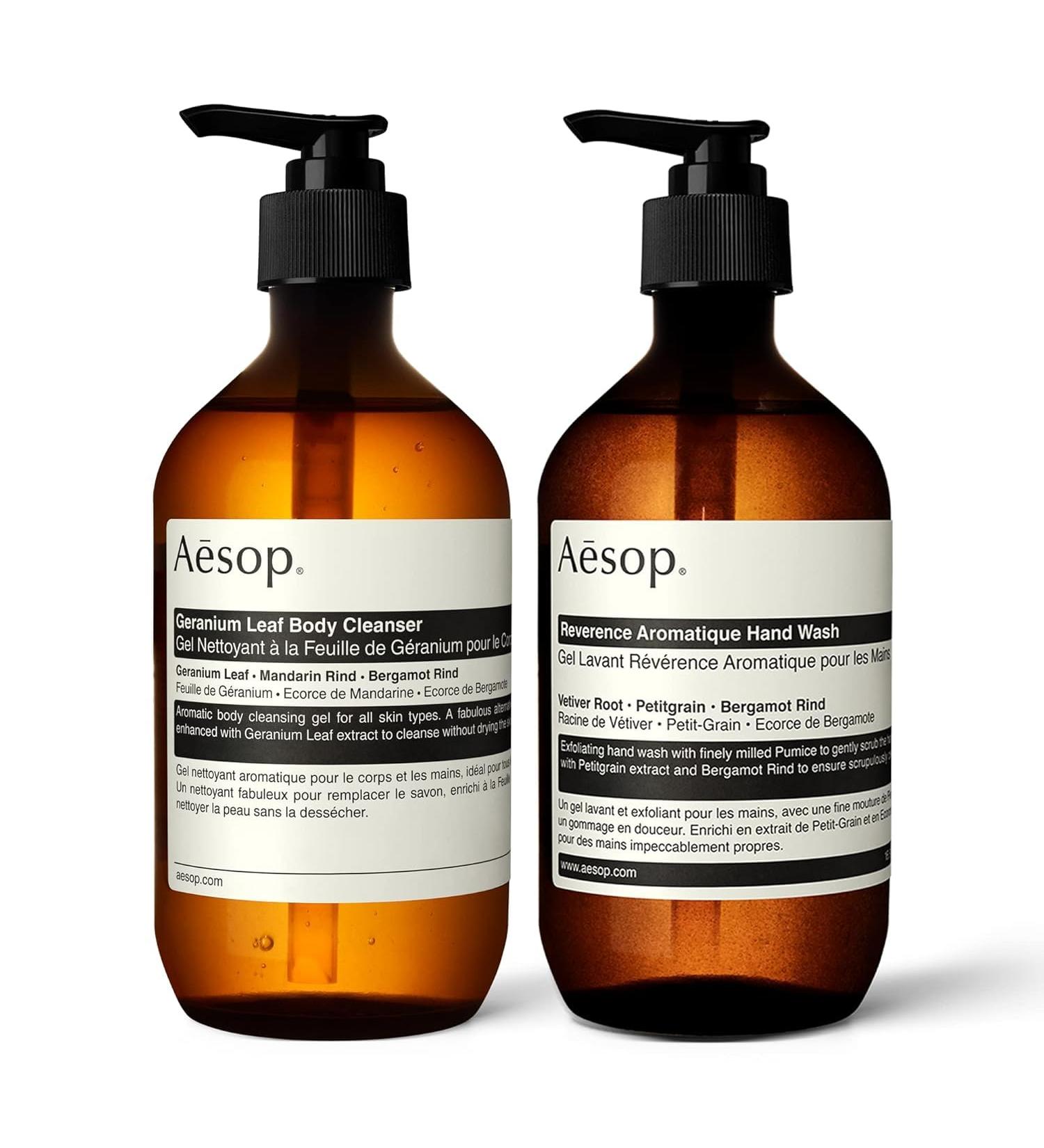 Aesop Reverence Aromatique Hand Wash & Geranium Leaf Body Cleanser - Paraben-Free Cruelty-Free Vegan - 16.9 oz | Pack of 2 | International Shipping Available - Buy Online on GoSupps.com
