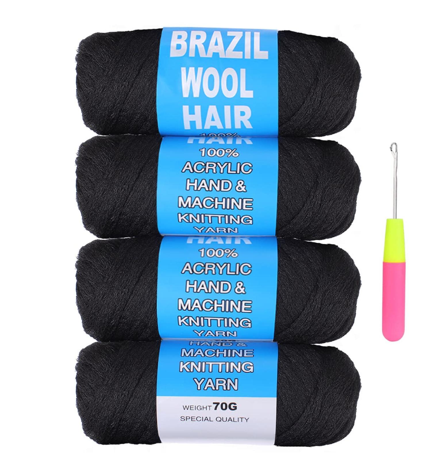 COOKOO 4 Roll Natural Black Brazilian Wool Hair Acrylic Yarn for African Crochet Hair - Jumbo Braids, Senegalese Twists, Faux Locs - 70G/Roll (1B) - Buy Online on GoSupps.com