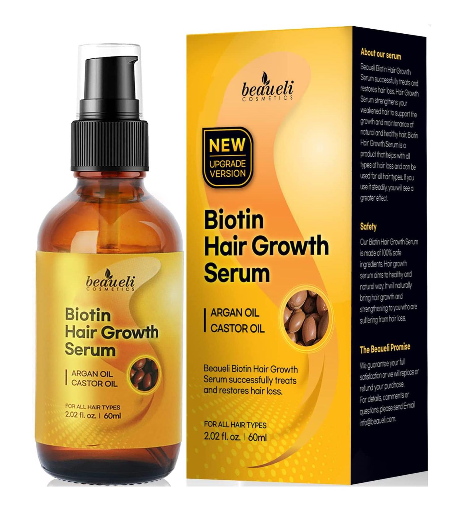 Biotin Hair Growth Serum with Castor Oil & Argan Oil | Hair Loss Prevention Treatment for Men & Women | Beaueli - Buy Online on GoSupps.com