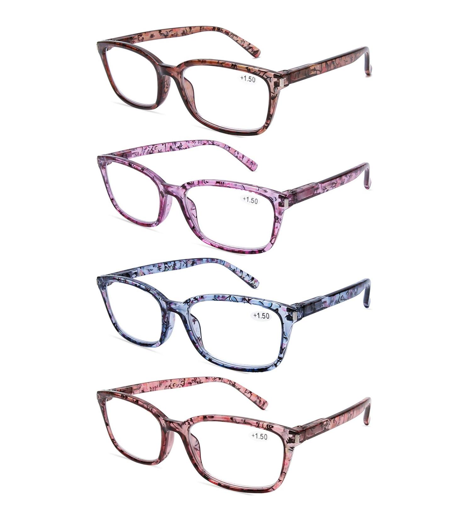 DOOViC 4 Pack Blue Light Blocking Reading Glasses for Women | Stylish Anti Eyestrain Spring Hinge Readers | 2.00 Strength | 4 Colors | International Shipping - Buy Online on GoSupps.com