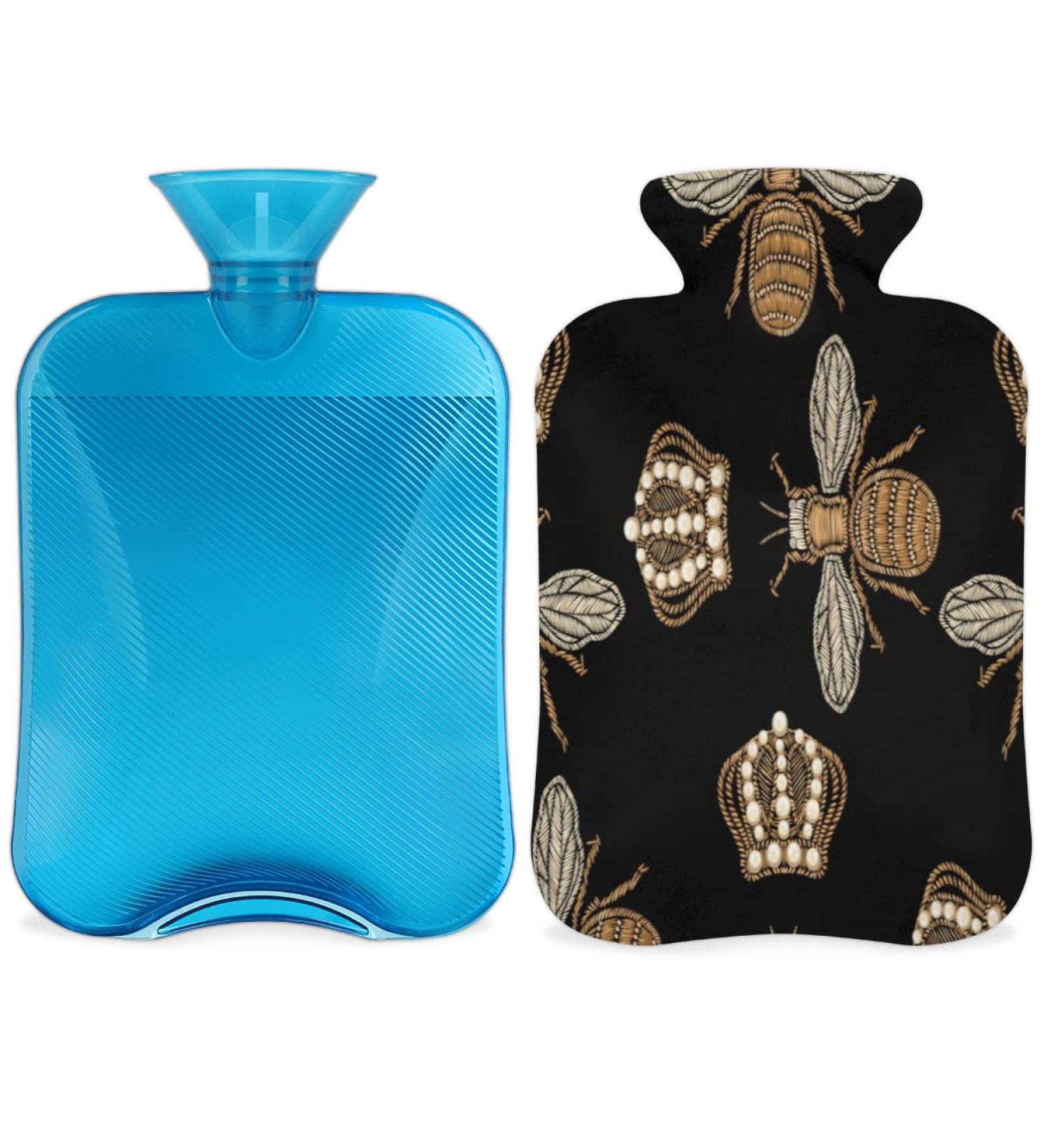 Golden BEE Hot Water Bottle with Fluffy Cover - 2L Cozy Bee Design for Pain Relief & Comfort - Buy Online on GoSupps.com