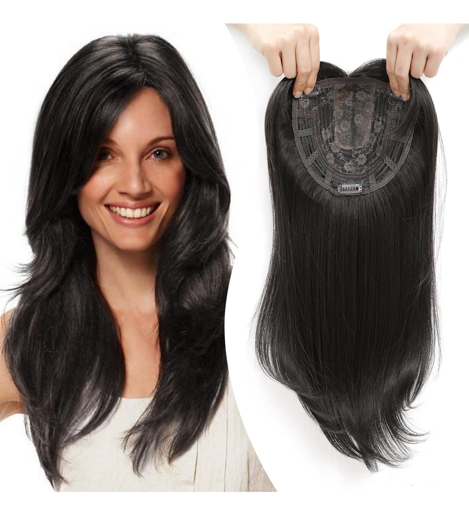 Ms Taj 18 Brown Black Hair Topper - Synthetic Long Layered Clip-in for Women | Add Volume & Conceal Thinning Hair - Buy Online on GoSupps.com
