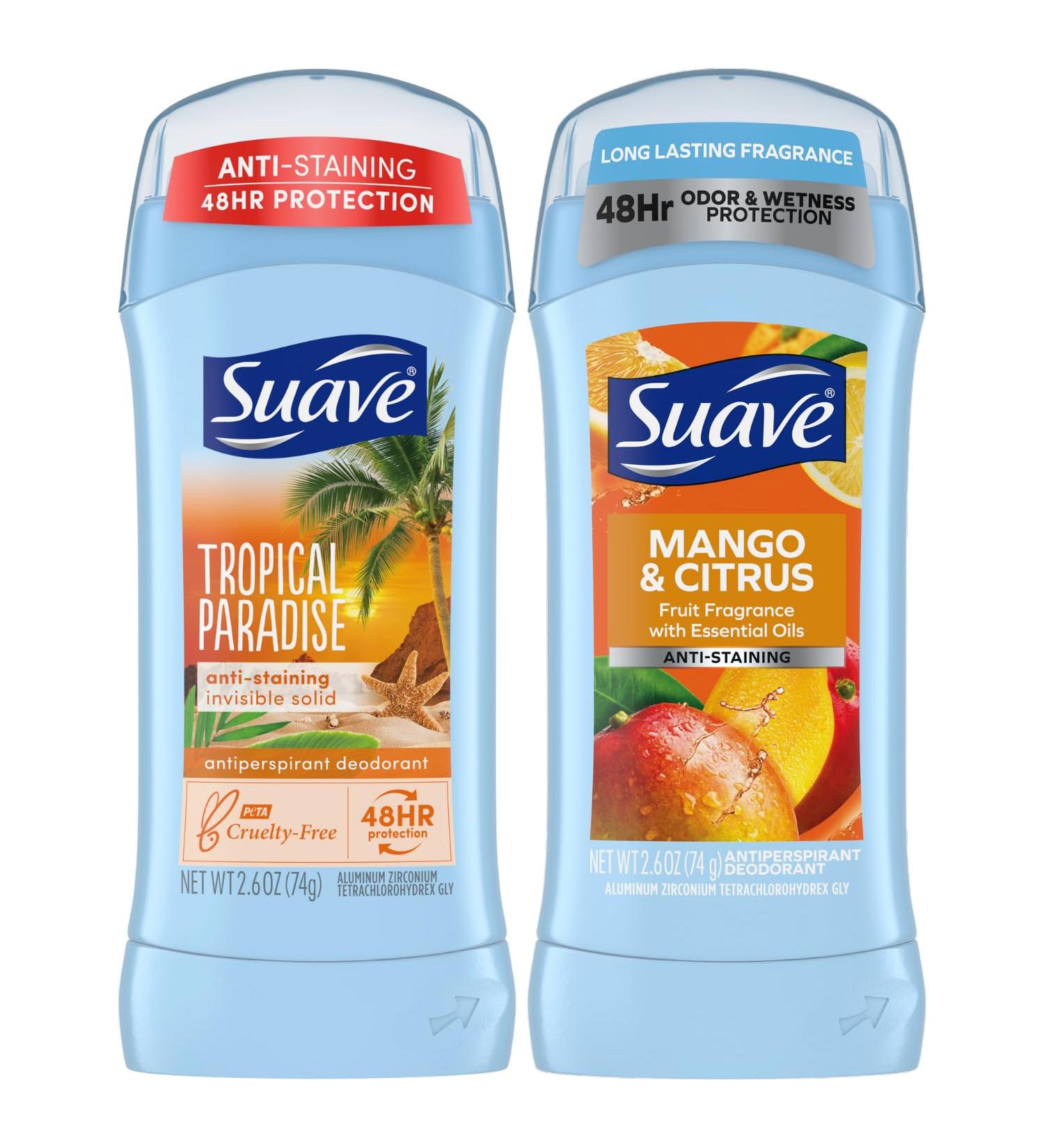 Suave Deodorant Antiperspirant for Women Variety Pack Tropical Paradise + Mango & Citrus Invisible Solid 48H Protection Anti-Staining 2.6 Oz Ea (2 Piece Set) - Buy Online on GoSupps.com