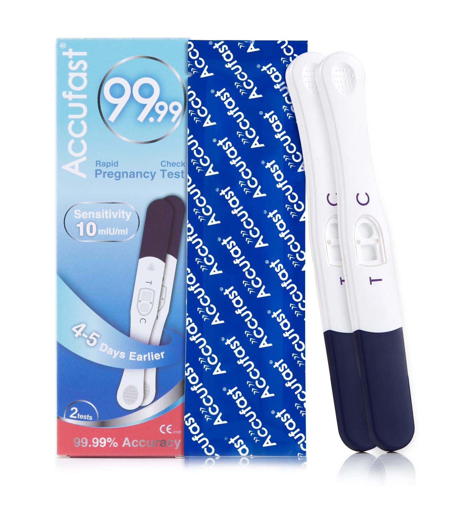 Accufast Pregnancy Test - 2 Early Detection HCG Tests 10 mIU 99.99% Accuracy Urine Cup & German Manual - New Upgrade - Buy Online on GoSupps.com