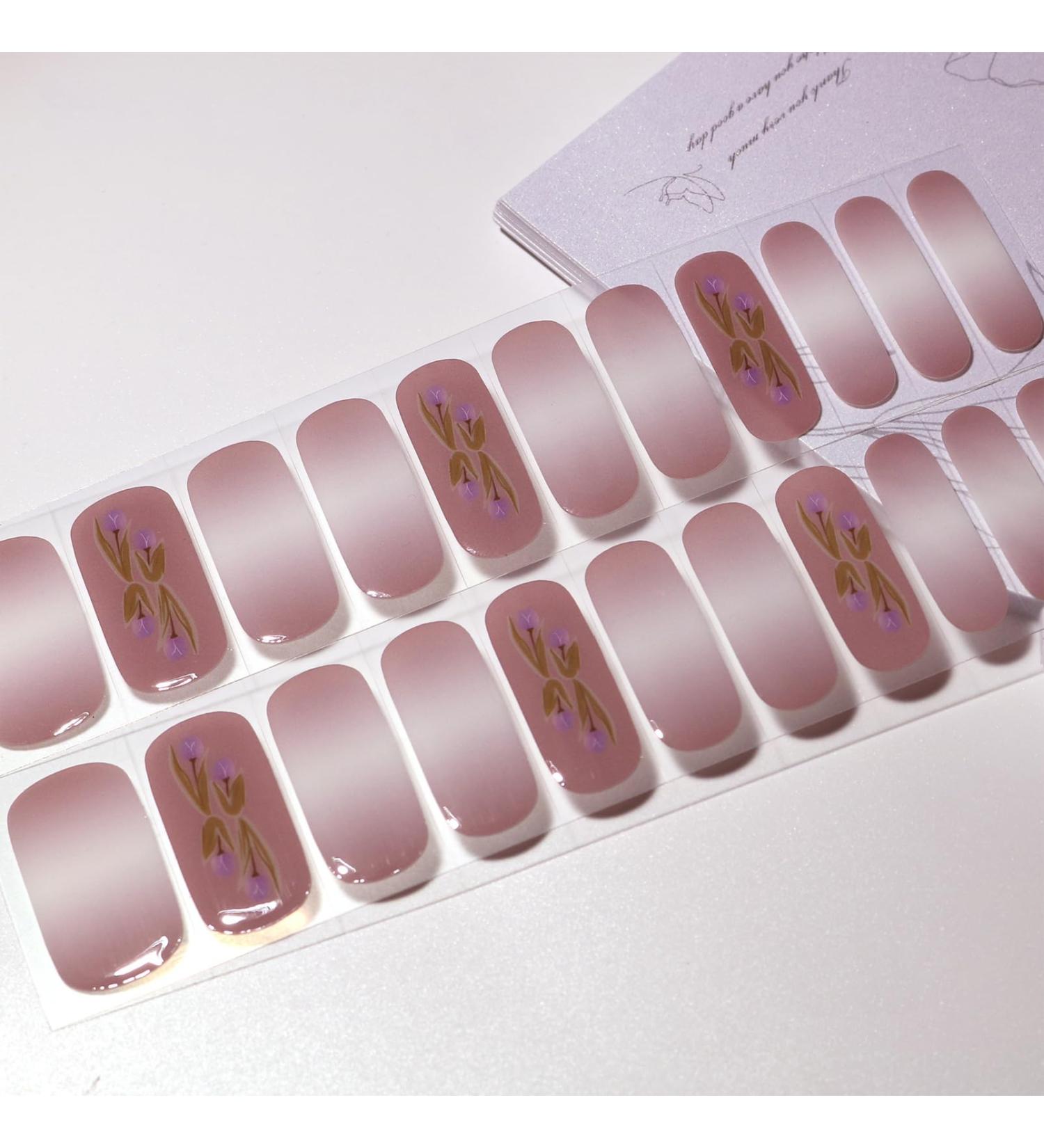 DMQ DMQ Semi Cured Gel Nails Strips - 22 Stickers Nail Wraps Soft Self-Adhesive Gel Nail Stickers Long Lasting Spring Flower Gradient Gel Nail Wraps - UV/LED Lamp Required Purple Gradient Flower - Buy Online on GoSupps.com