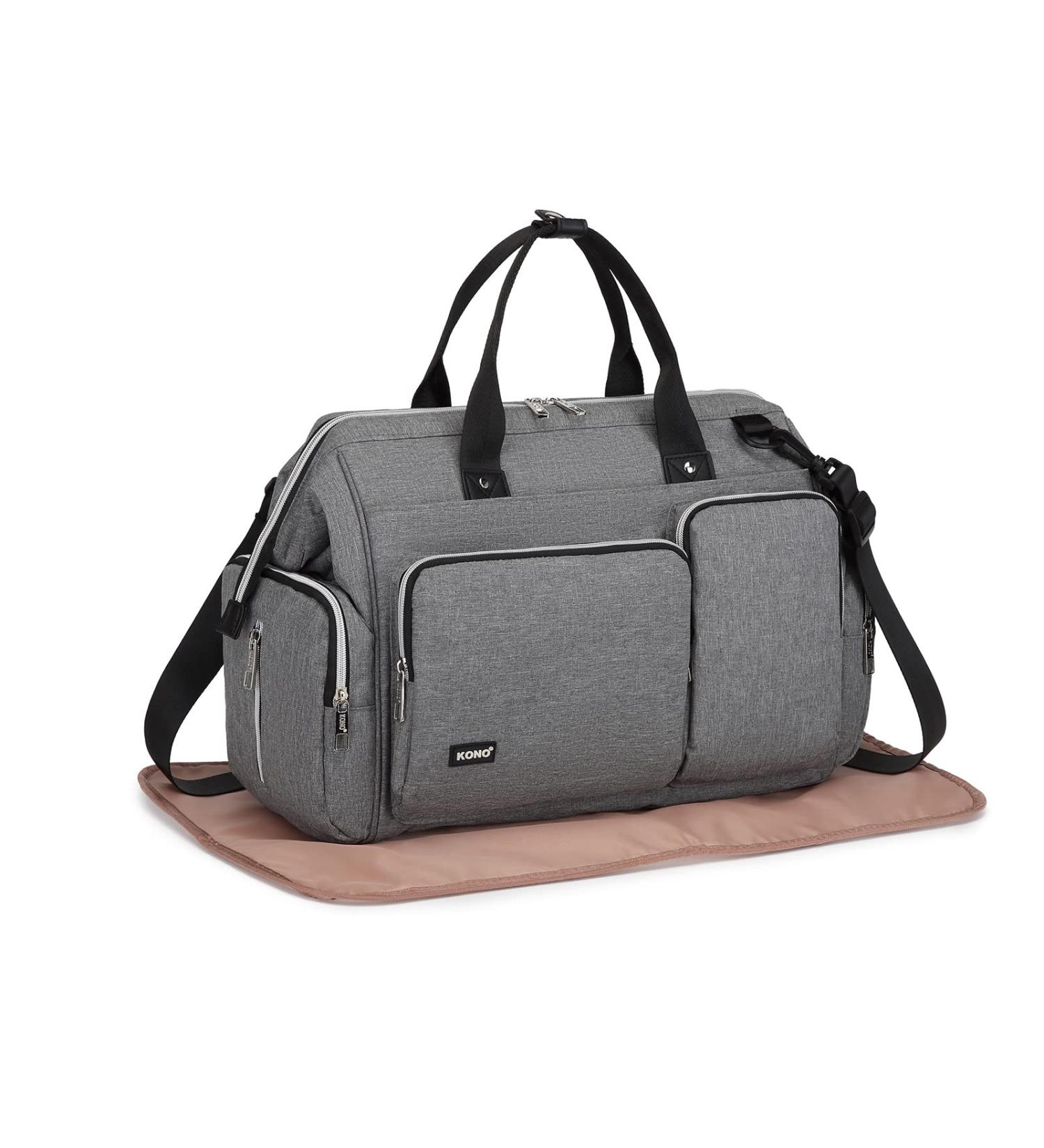 Kono Baby Changing Bag Nappy Diaper Bags for Mom and Dad Large Travel Tote Messenger with Changing Mat Grey - Buy Online on GoSupps.com