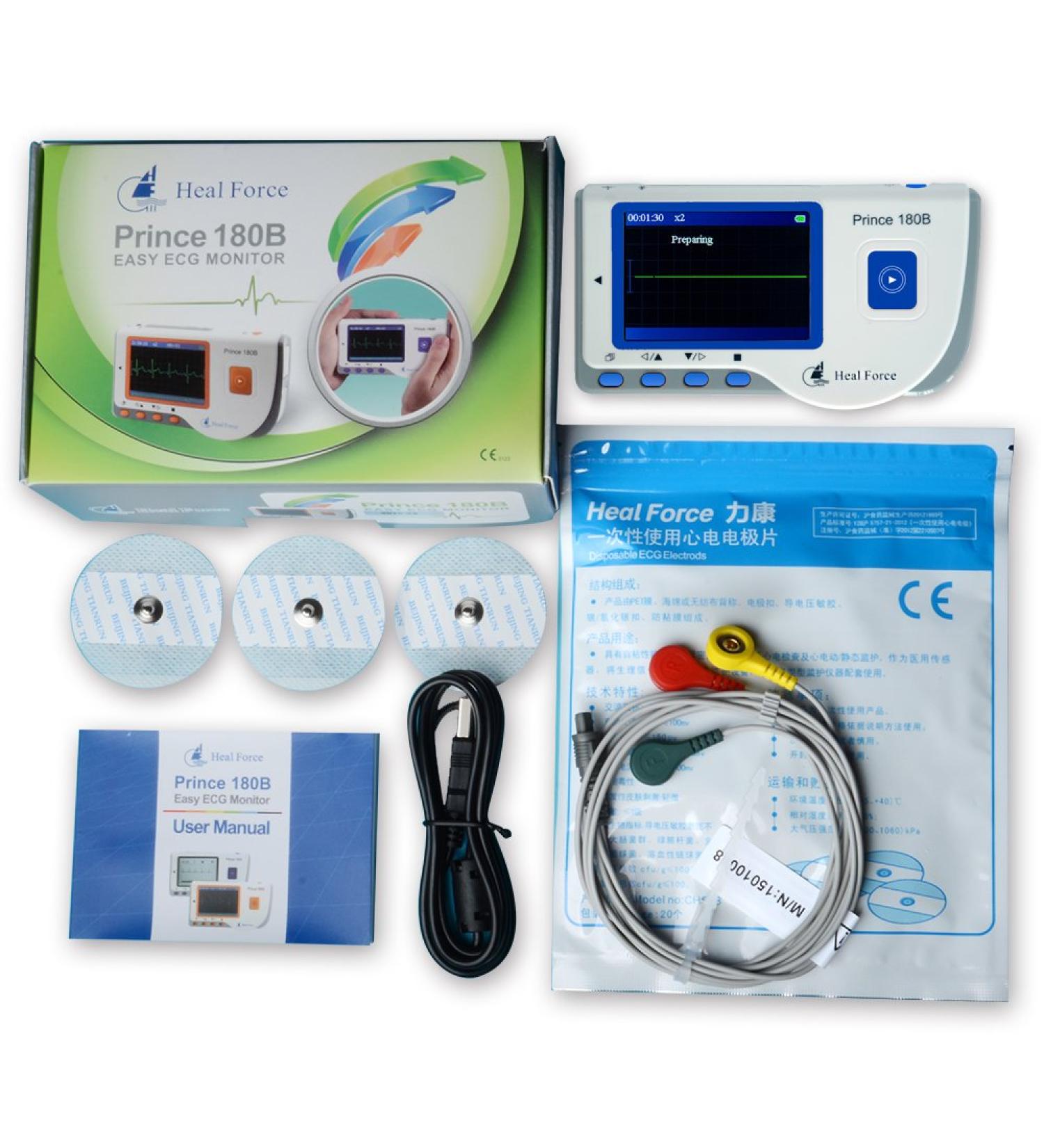 Heal Force Prince 180B Portable ECG Monitor Continuous Measuring With 3-Lead ECG Cable and Electrodes - Buy Online on GoSupps.com