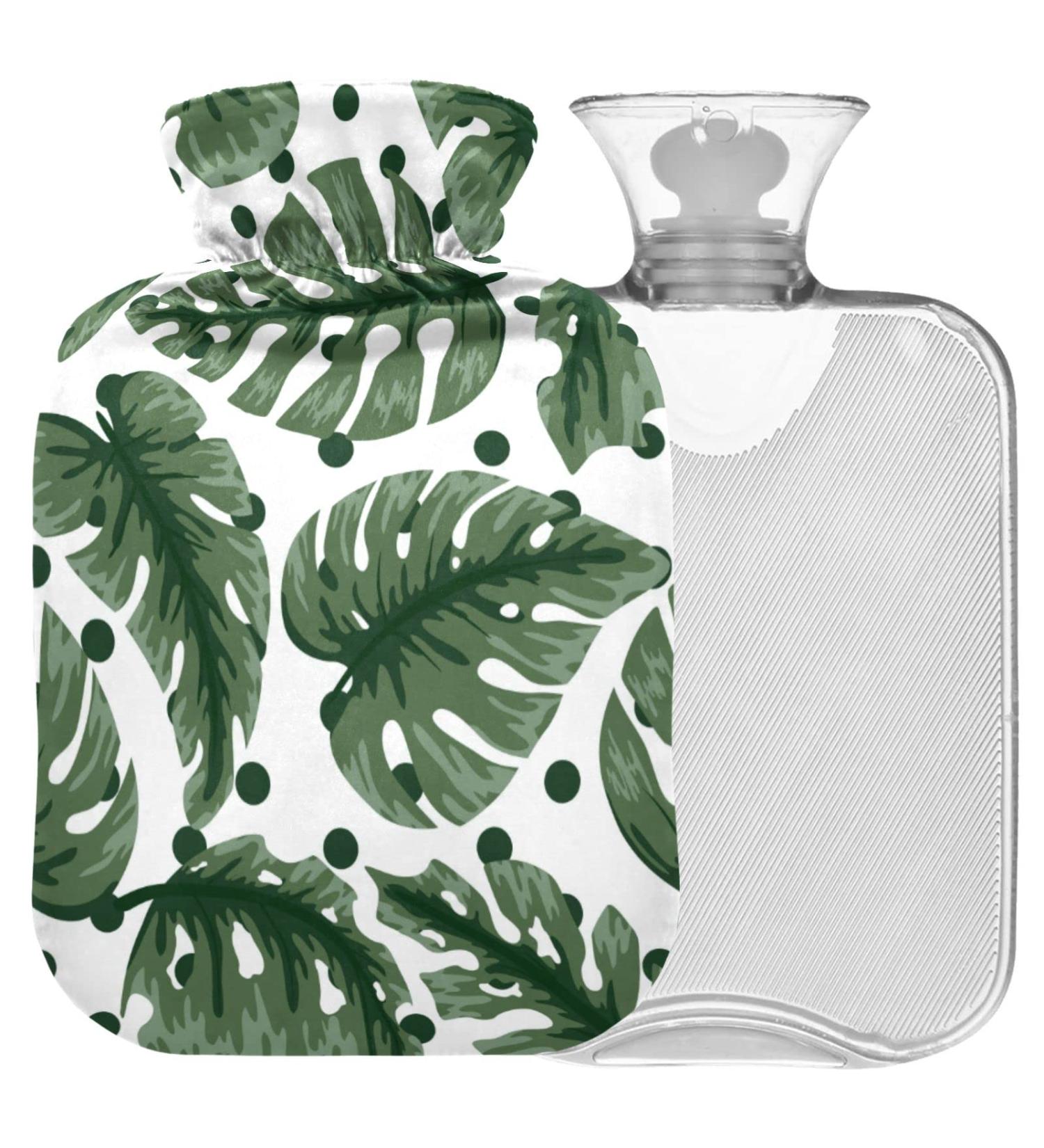 NAANLE Palm Leaf Polka Dot Hot Water Bottle 1L Transparent Cover for Menstrual Cramps Pain Relief & Heat Therapy | International Shipping - Buy Online on GoSupps.com