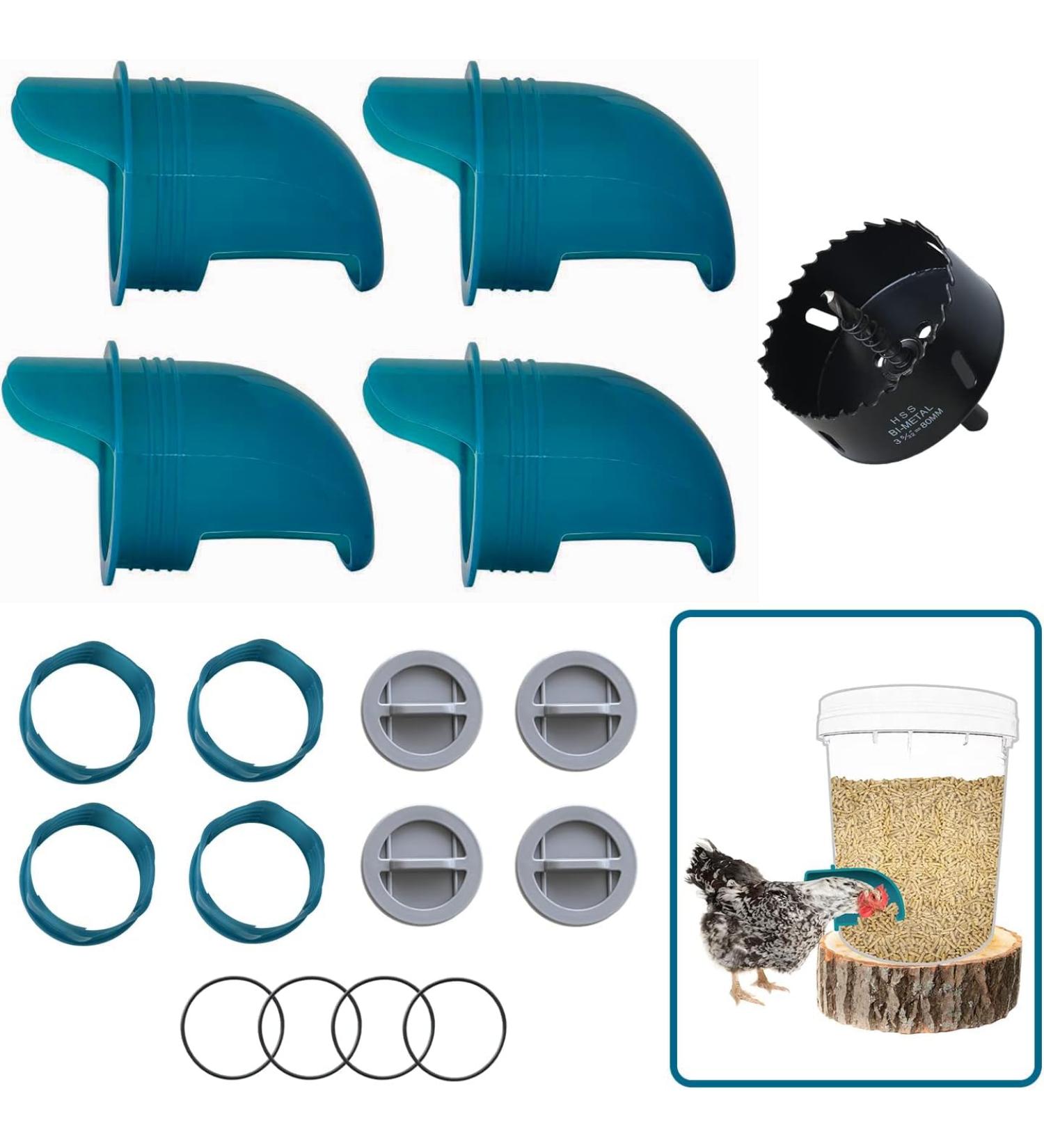Whimsii No Waste Automatic Chicken Feed Dispenser - Weatherproof Poultry Feed Station for Chickens & Ducks (4 Dispensers + Hole Saw) | International Shipping Available - Buy Online on GoSupps.com