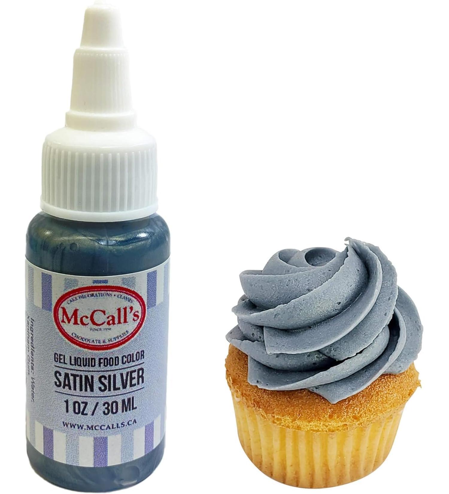 McCall's Liquid Gel Food Color 1 oz (Satin Silver 30 ml) Satin Silver 30 ml (Pack of 1)