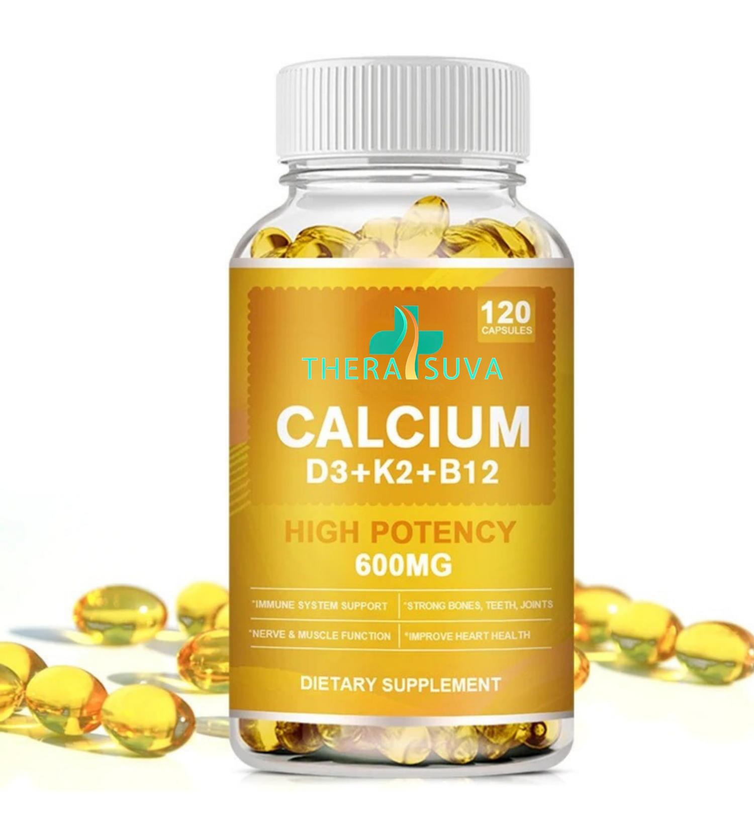 Extra Strength 4-in-1 Calcium 600mg + Vitamin D3 5000iu + K2 + B12 Natural Supplement Complex for Bone and Immune Health 2 Month Supply 120 Softgels - Buy Online on GoSupps.com