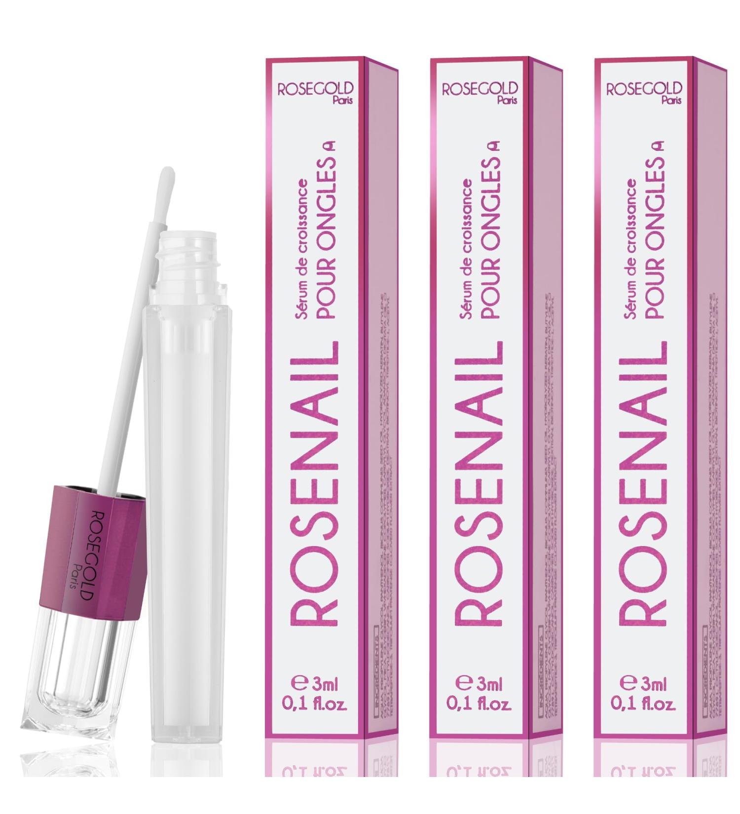 Rosegold Rosenail Growth Serum - Strengthening Care for Longer Stronger Nails - Vegan & Hormone-Free - 3 Pack (3 ml) with Baobab Extract - Buy Online on GoSupps.com