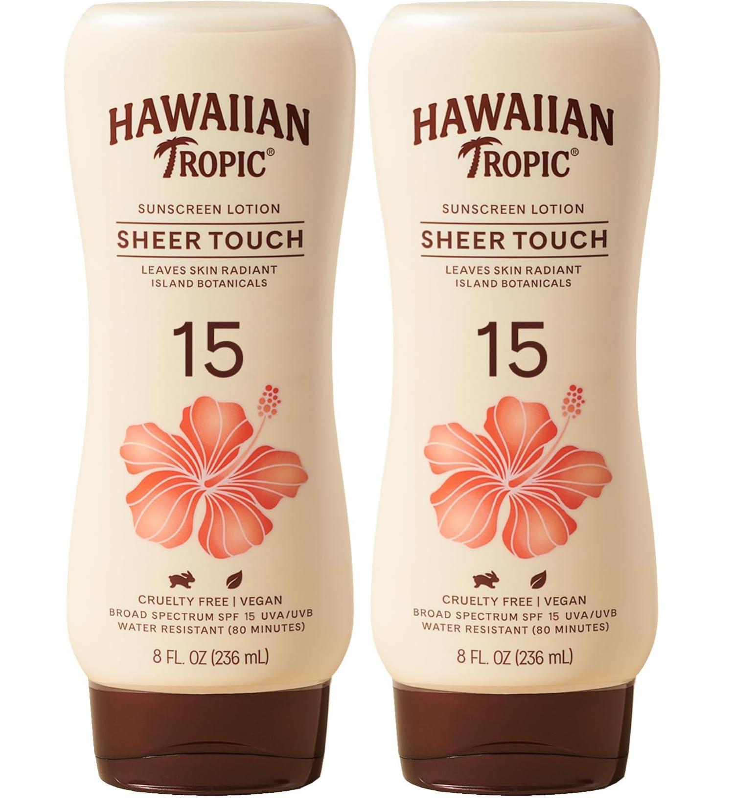 Hawaiian Tropic Sheer Touch Lotion Sunscreen SPF 15 8oz | Hawaiian Tropic Sunscreen SPF 15 Sunblock Broad Spectrum Sunscreen Oxybenzone Free Sunscreen Body Sunscreen SPF 15 8oz (Pack of 2) - Buy Online on GoSupps.com